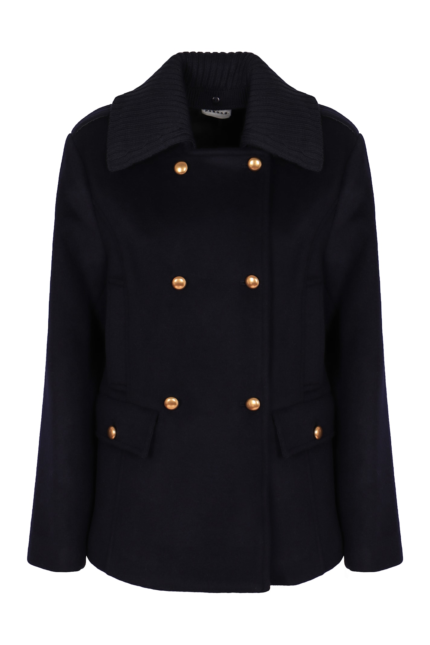 P.a.r.o.s.h Parosh Pure Wool Blazer With Gold Button Accents And Ribbed Knit Collar In Black