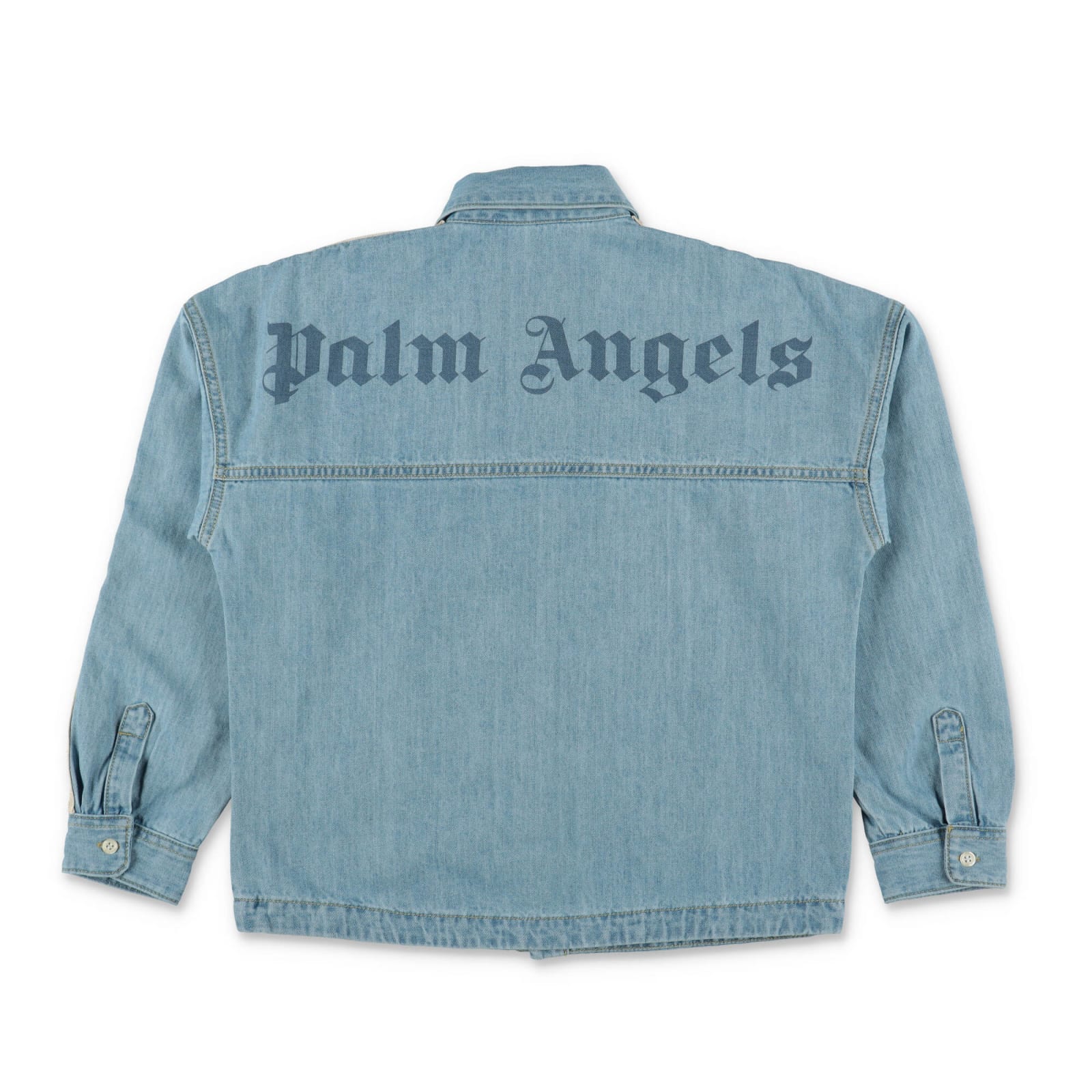 Shop Palm Angels Camicia Blu Chiaro In Denim Di Cotone Bambino
