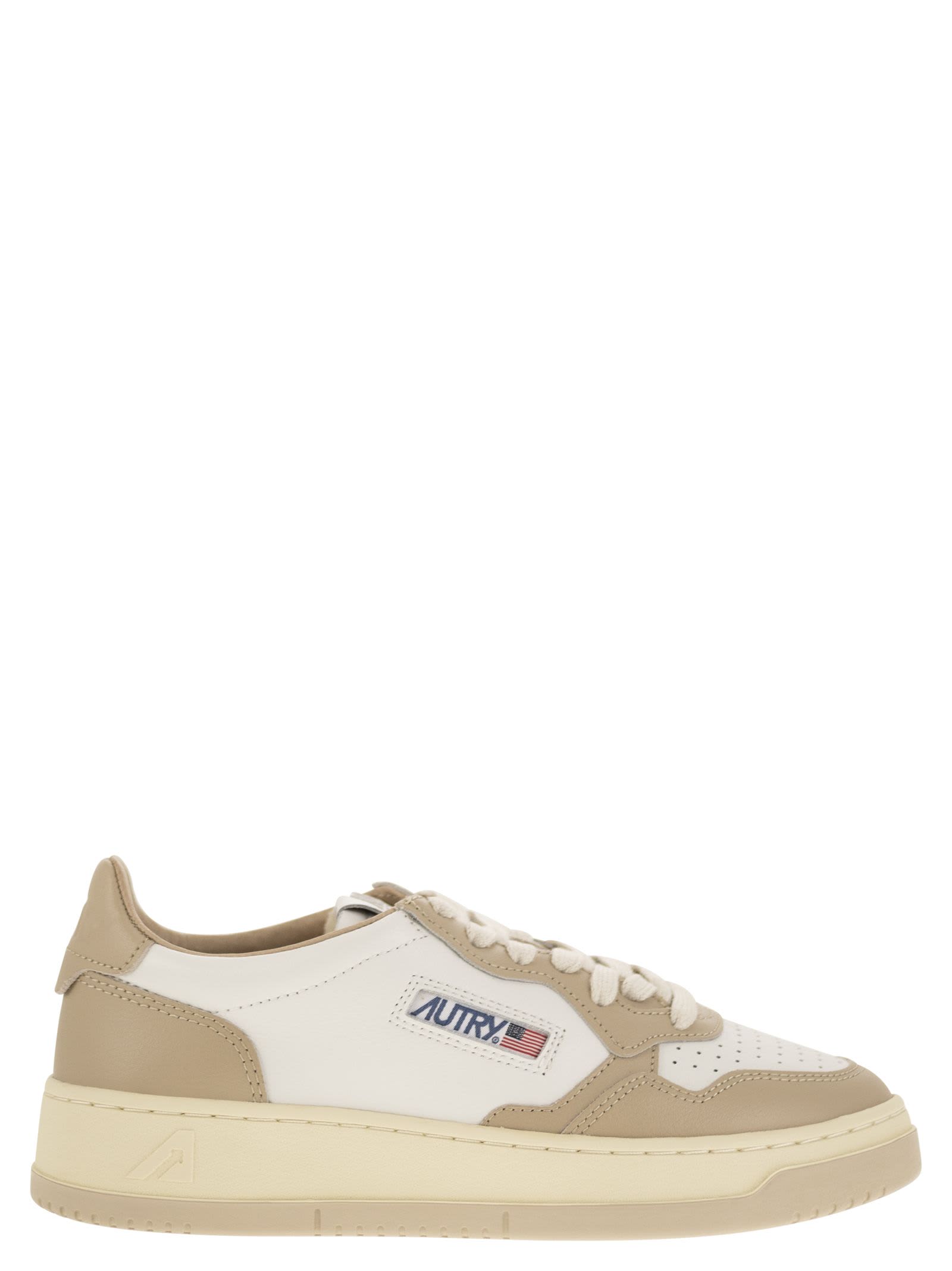 Shop Autry Medalist Low - Two-tone Leather Sneakers In White/beige