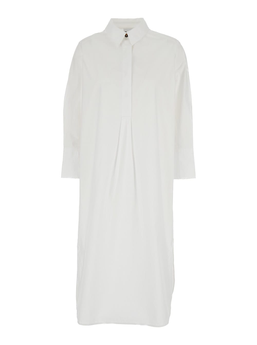 Ganni White Chemisier Dress In Cotton Woman