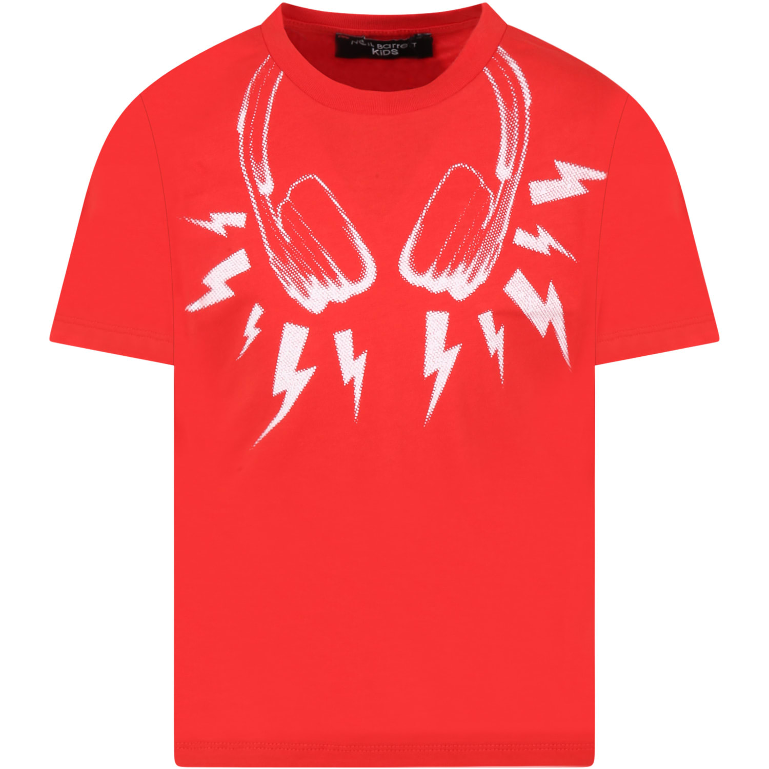Neil Barrett Red T-shirt For Boy With Headphones