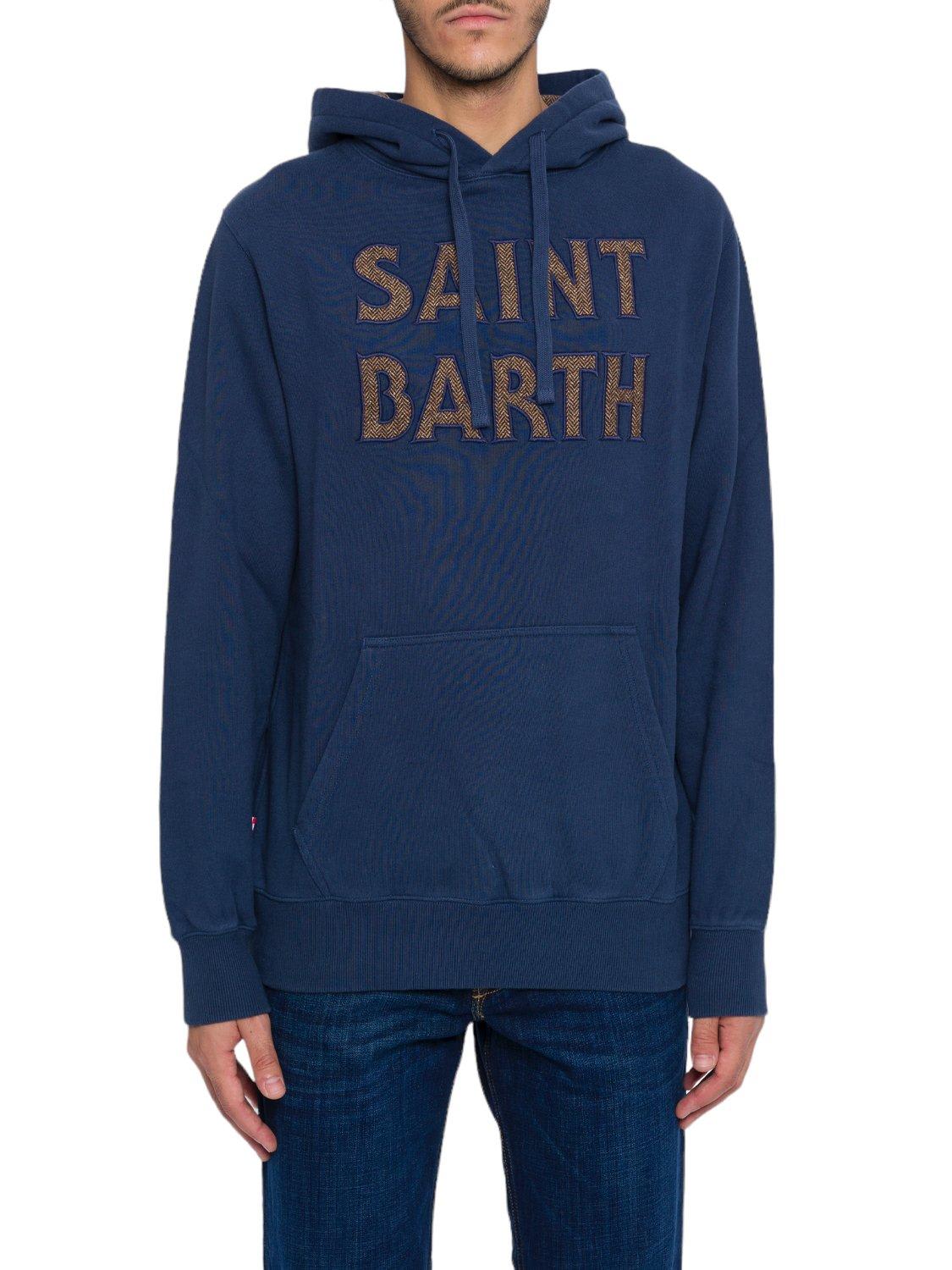 Shop Mc2 Saint Barth Logo Embroidered Drawstring Hoodie In Blue