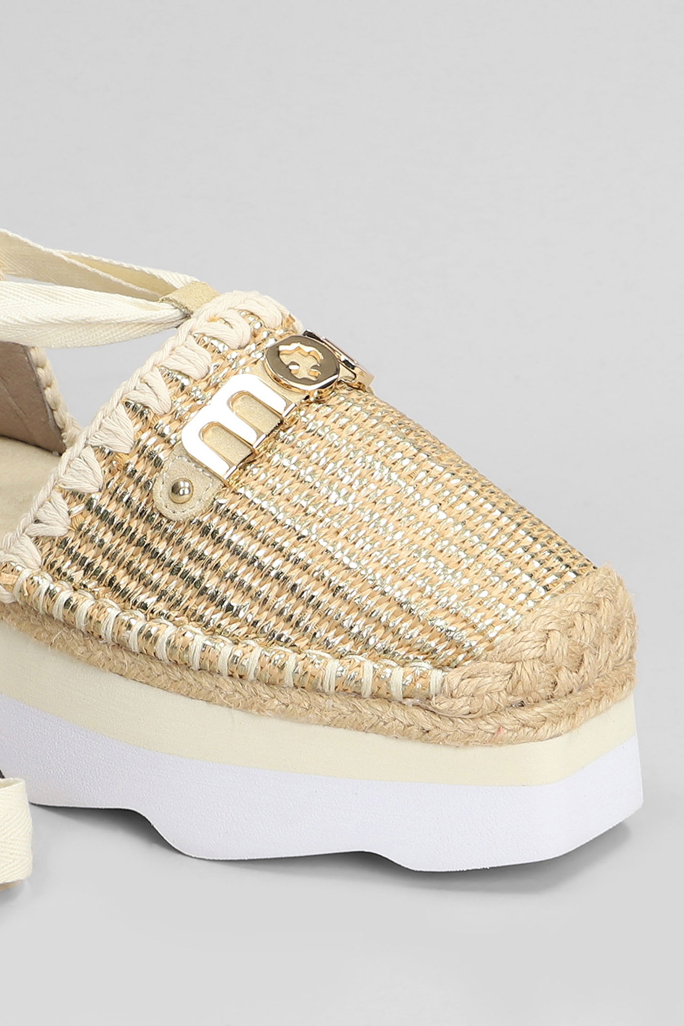 Mou Espa Sandal Espadrilles In Beige Raffia In Gold