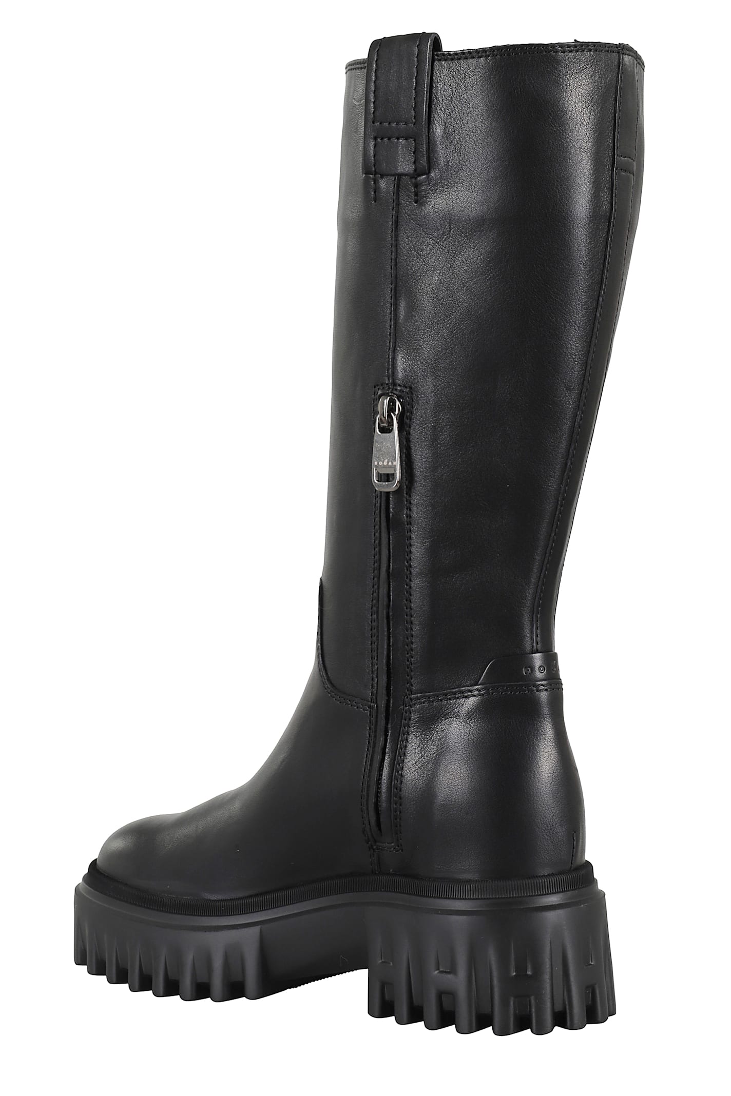 Hogan Knee-high Boots With Chunky Sole And Pull Tab In Black