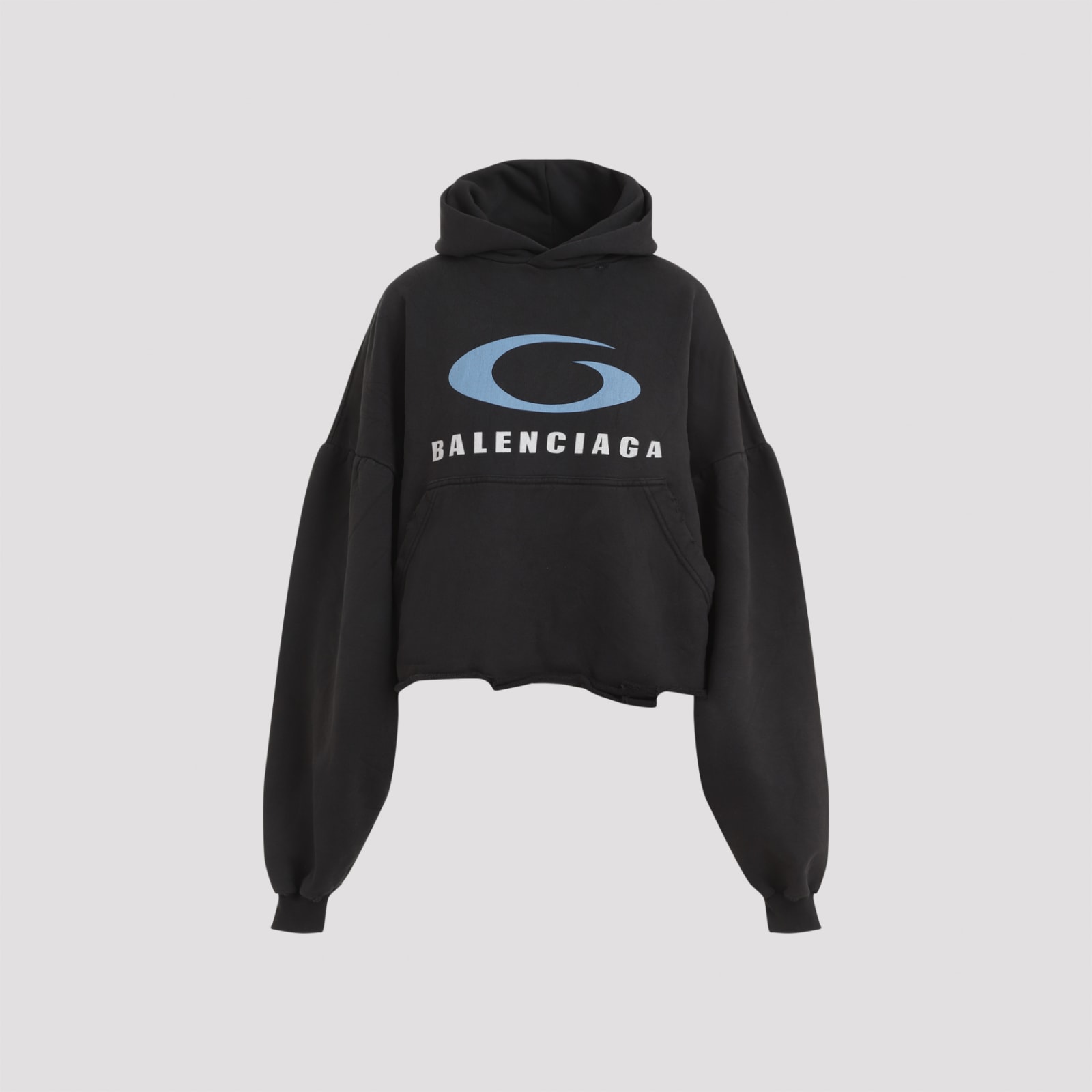 Shop Balenciaga Cropped Hoodie In Black Blue