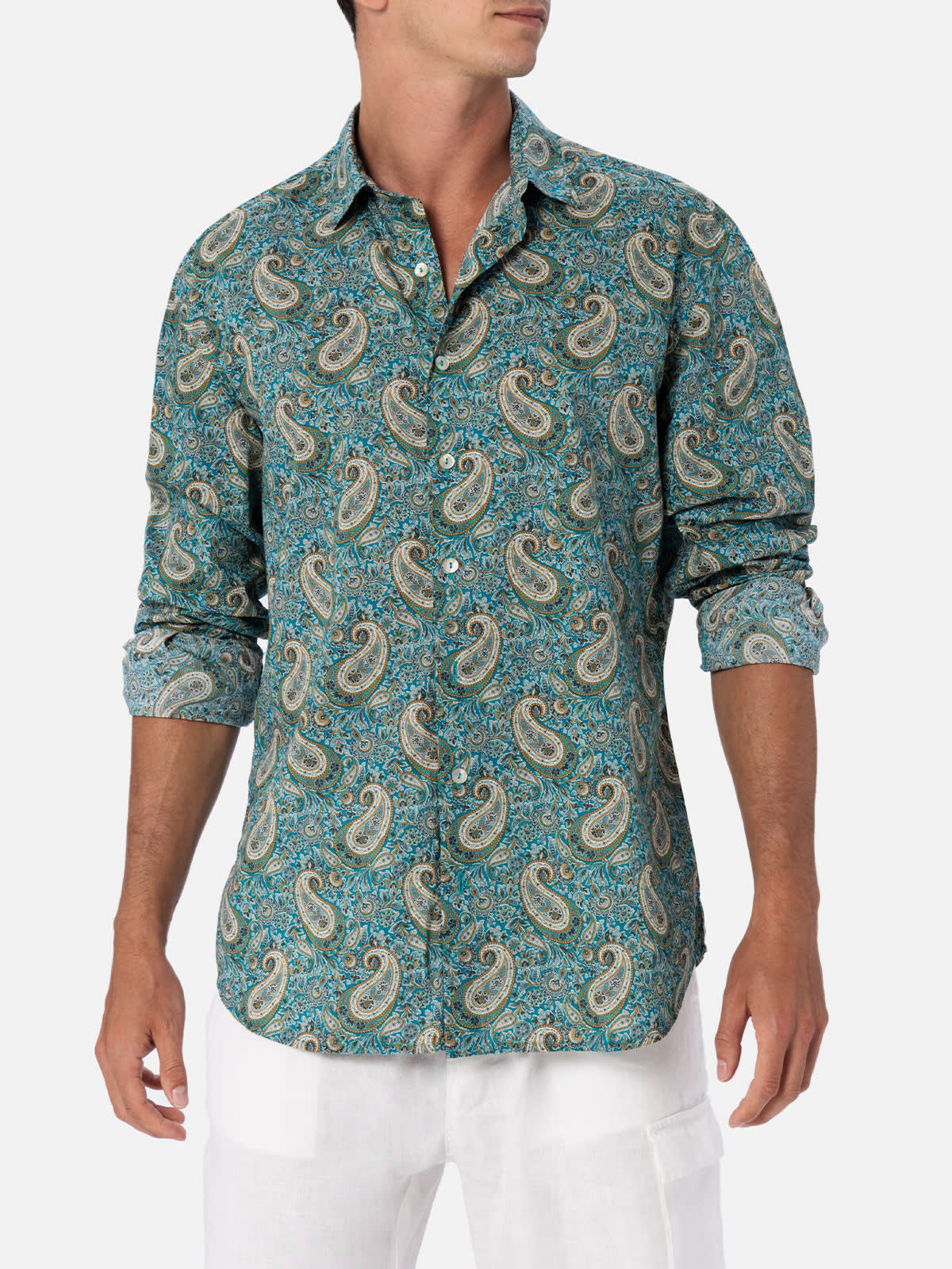 MC2 SAINT BARTH MAN MUSLIN COTTON SHIRT SIKELIA WITH PAISLEY PRINT