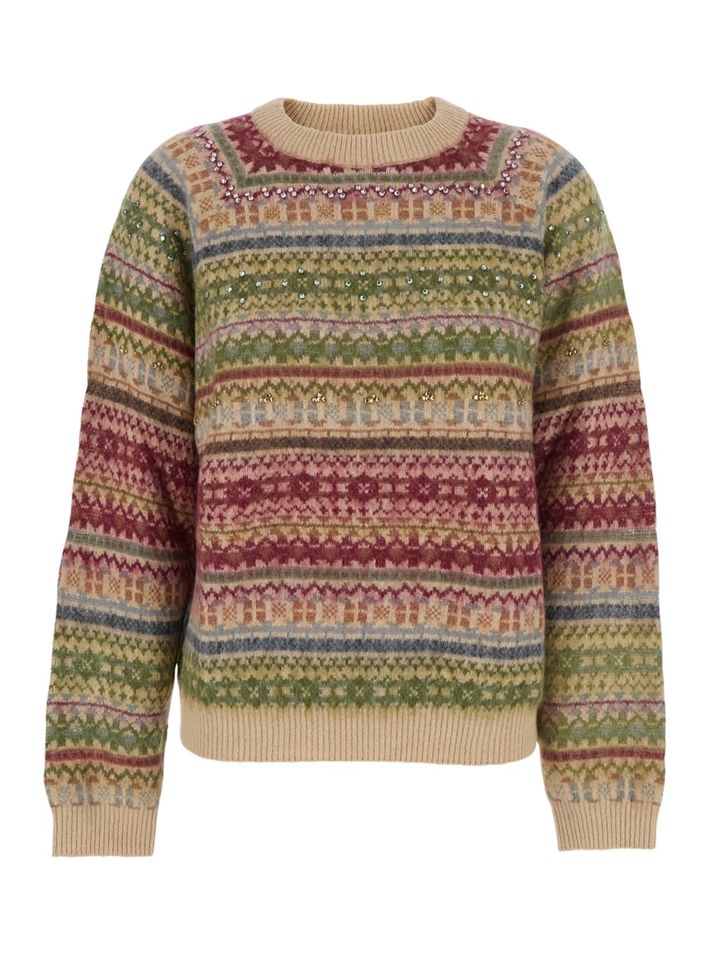 Semicouture Multicolor Knit Crewneck Sweater With Striped Motif In Wool Blend Woman In Multi