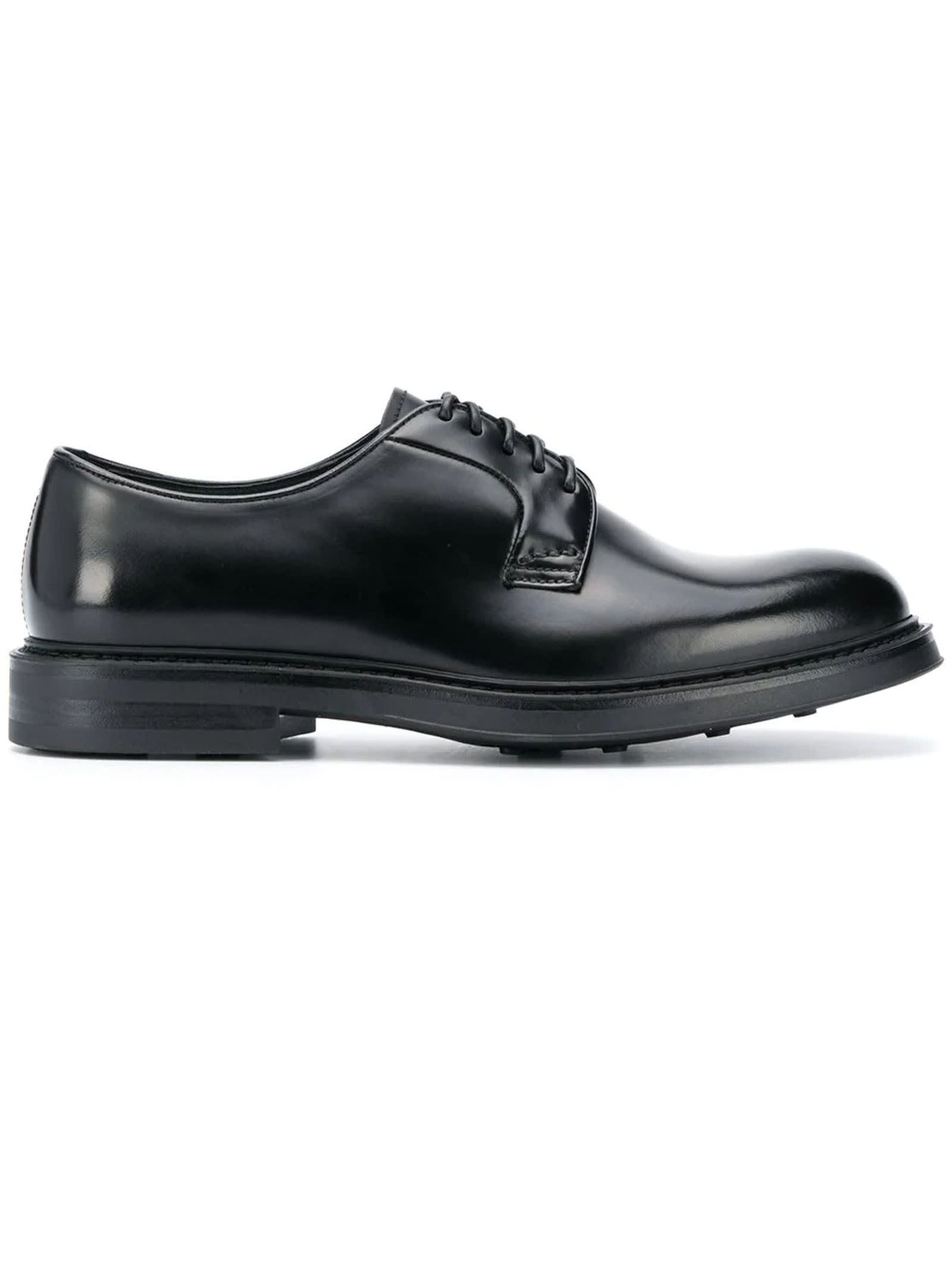 Doucal's Black Leather Lace-up Derby Shoes