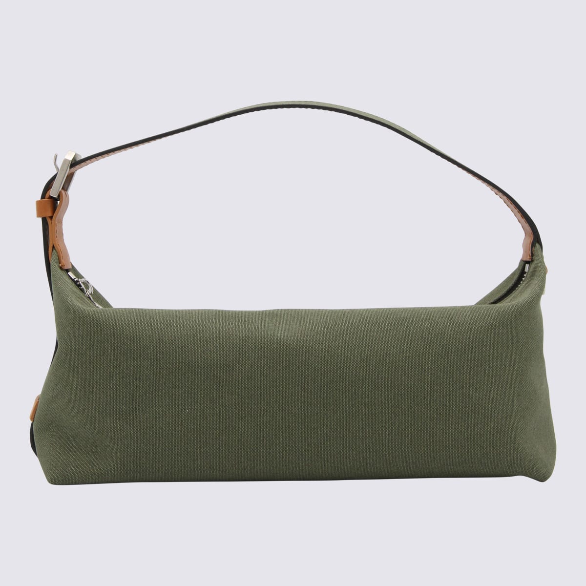 Shop Eéra Green Canvas Long Moon Shoulder Bag