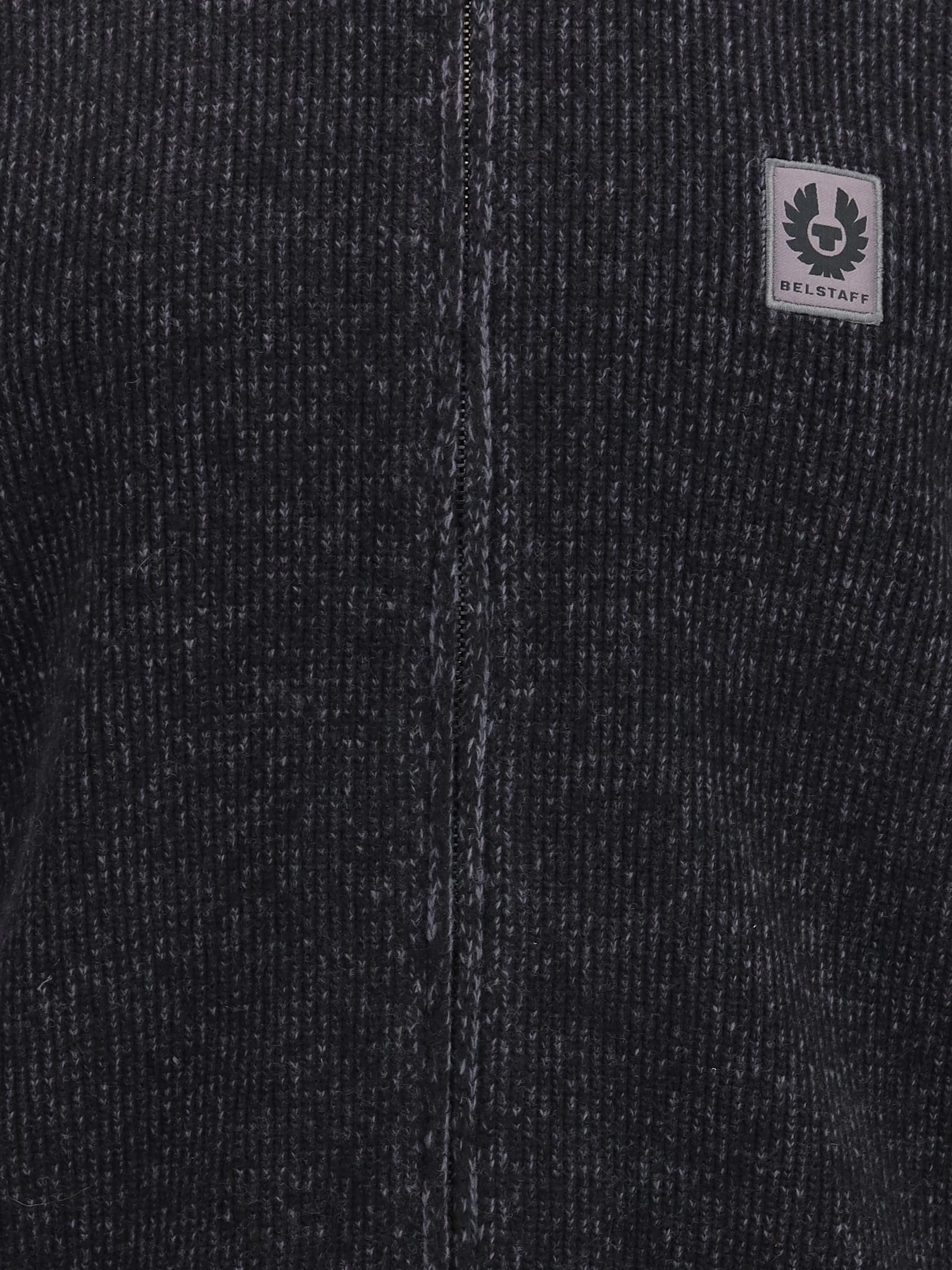 Belstaff High Collar Long Sleeve Zip Knit Sweater In Gray