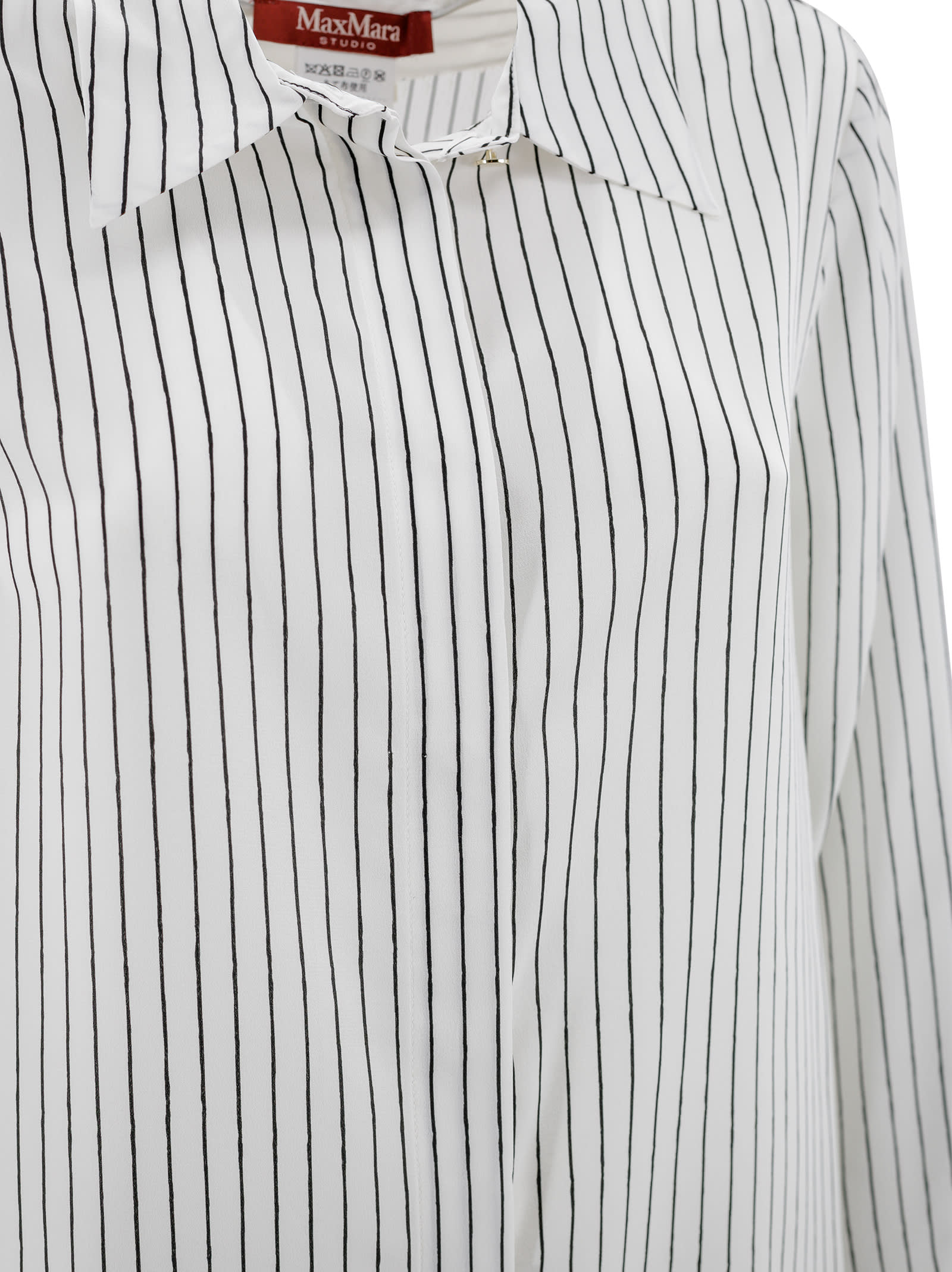 Max Mara Printed Crepe De Chine Shirt In Bianco