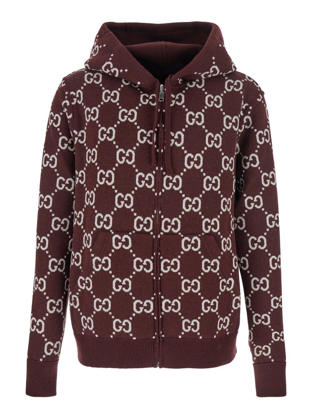 Gucci Bordeaux Reversible Cardigan With Drawstring Hood In Wool Man In Burgundy