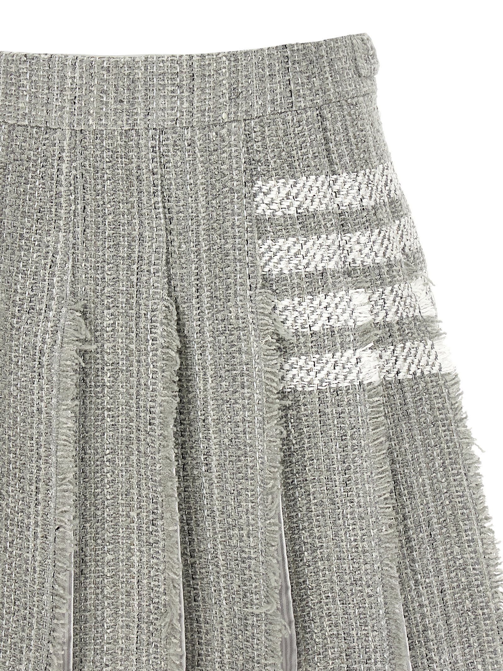 Thom Browne Pleated Tweed Skirt Skirts Gray In Gray