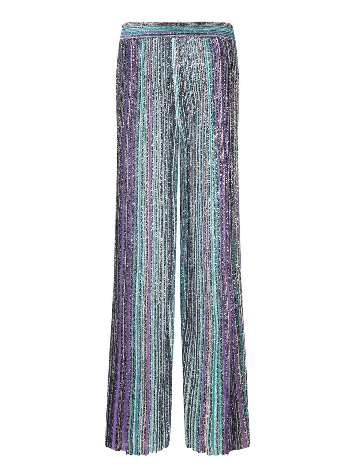 Shop Missoni Sequinned Ribbed Trousers In Clear Blue