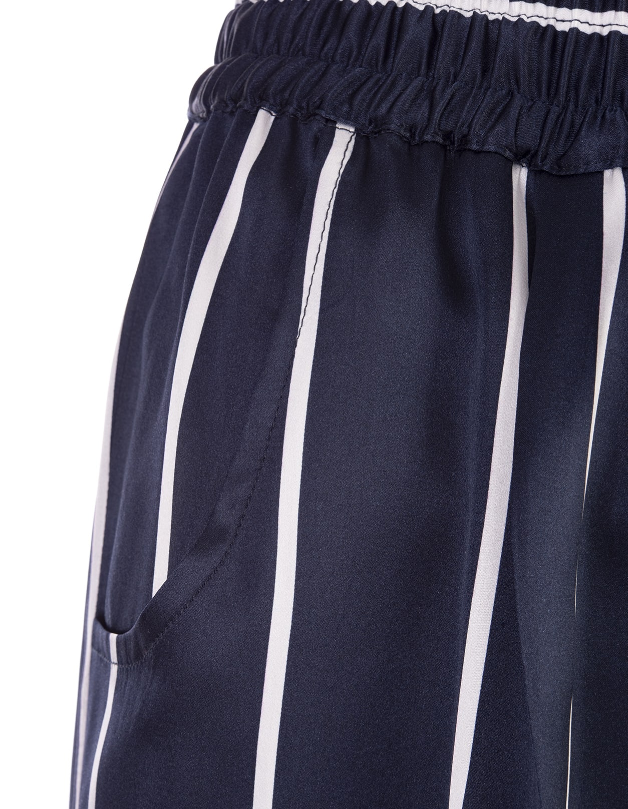 Shop Kiton Navy Blue Striped Silk Drawstring Trousers