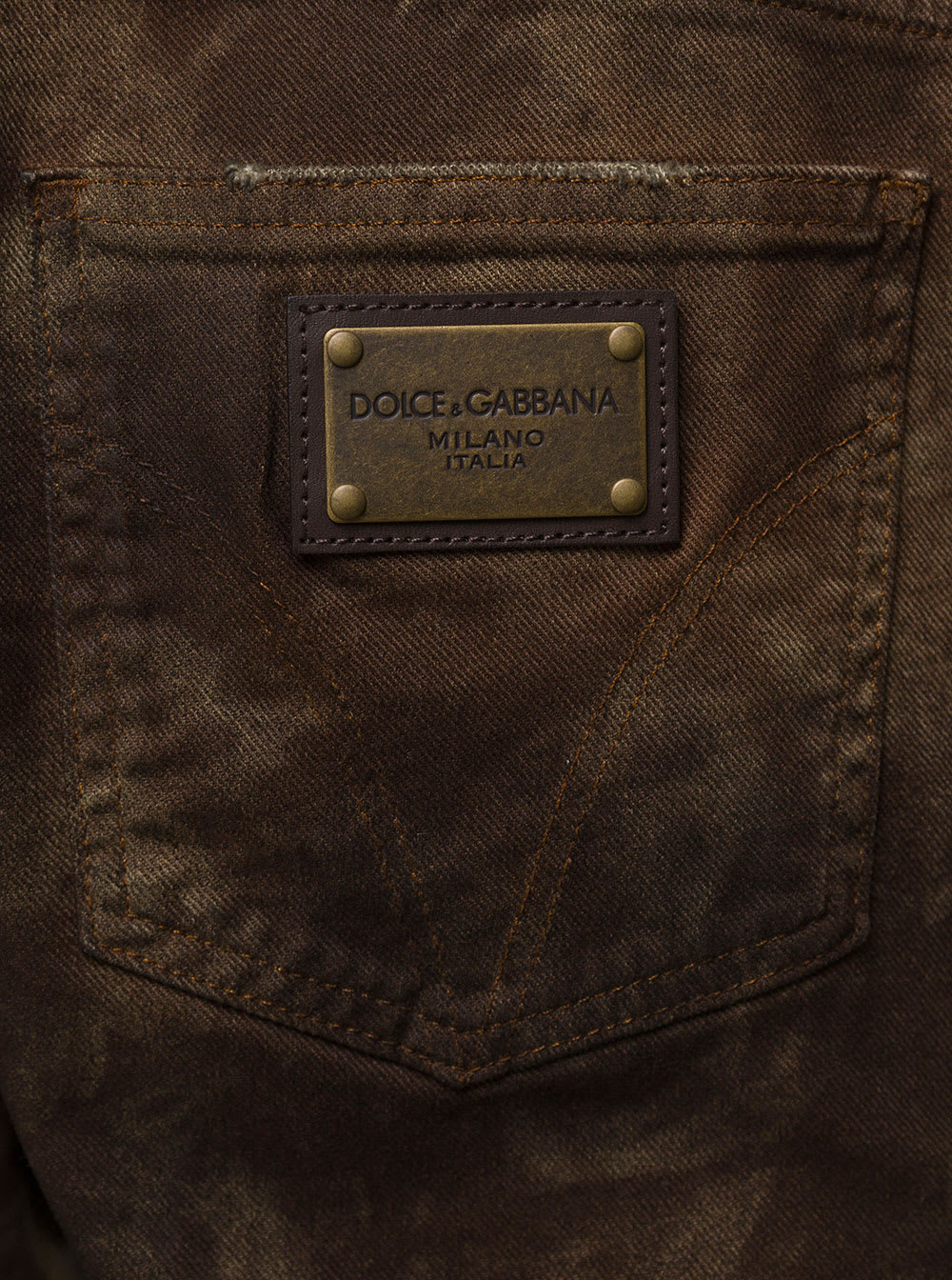 Shop Dolce & Gabbana Brown Fitted Jeans With Ripped Details In Cotton Denim Man