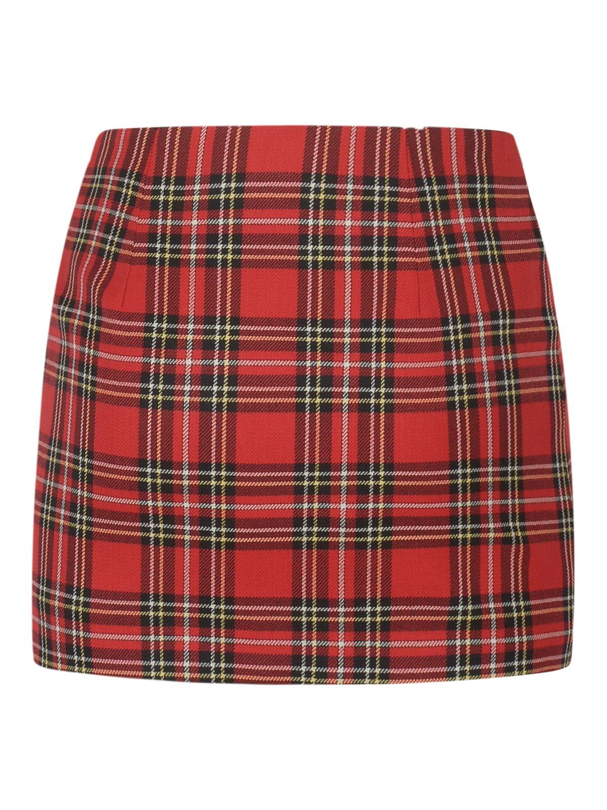 Shop Alessandra Rich Plaid-check Patterned Side-zipped Mini Skirt In Red/black
