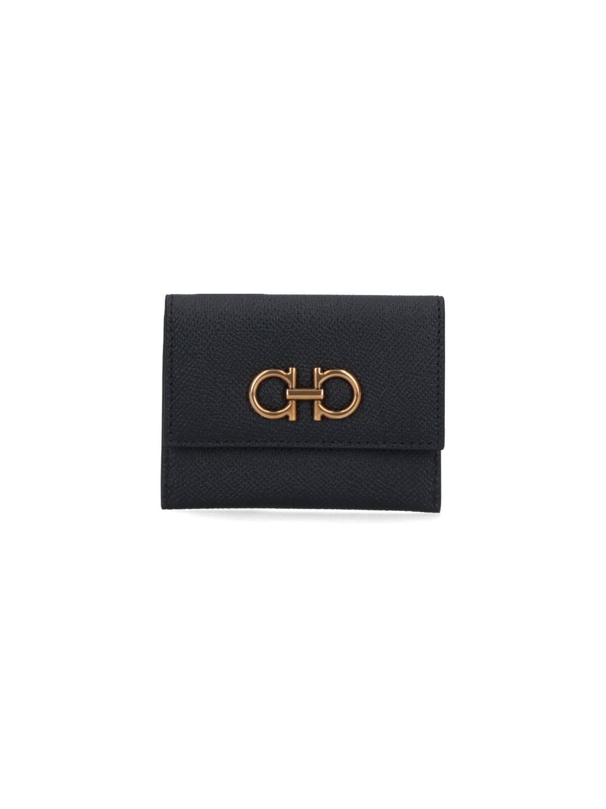 Ferragamo Gancini Tri-fold Leather Wallet In Black