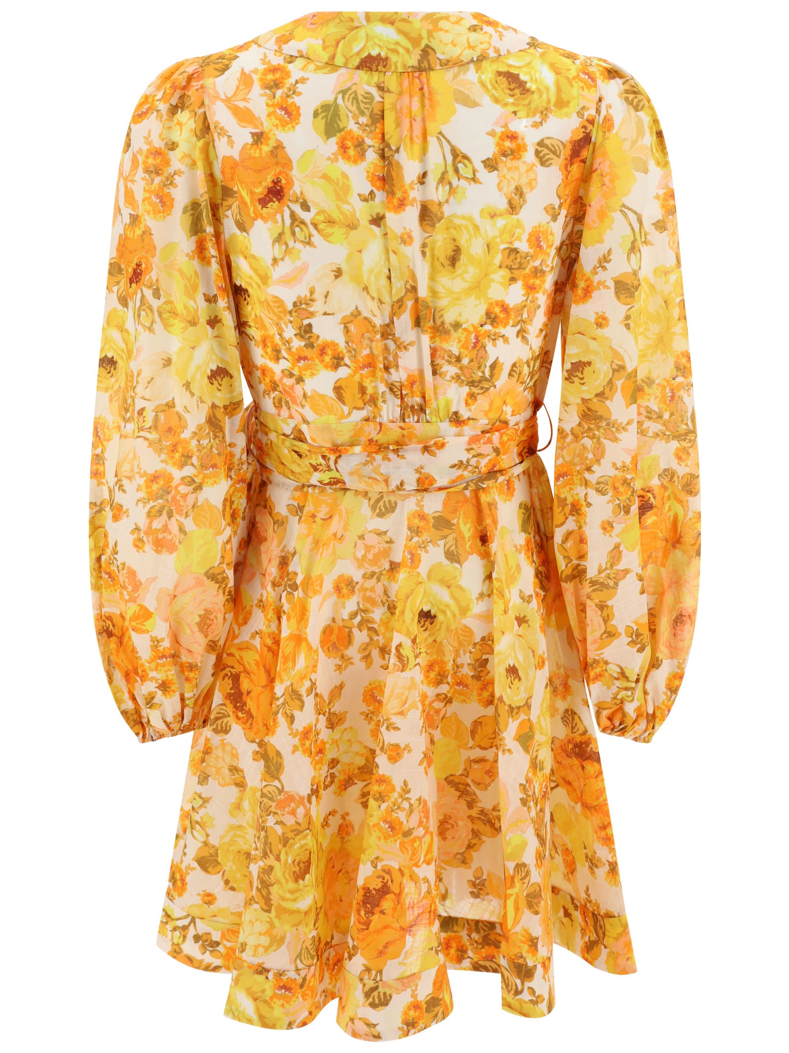 Zimmermann Raie Floral-print Cotton Mini Dress In Yellow | ModeSens