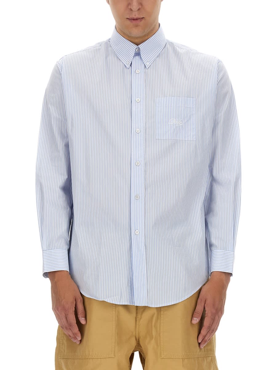 Drôle De Monsieur Striped Shirt Button-down Collar In Azure
