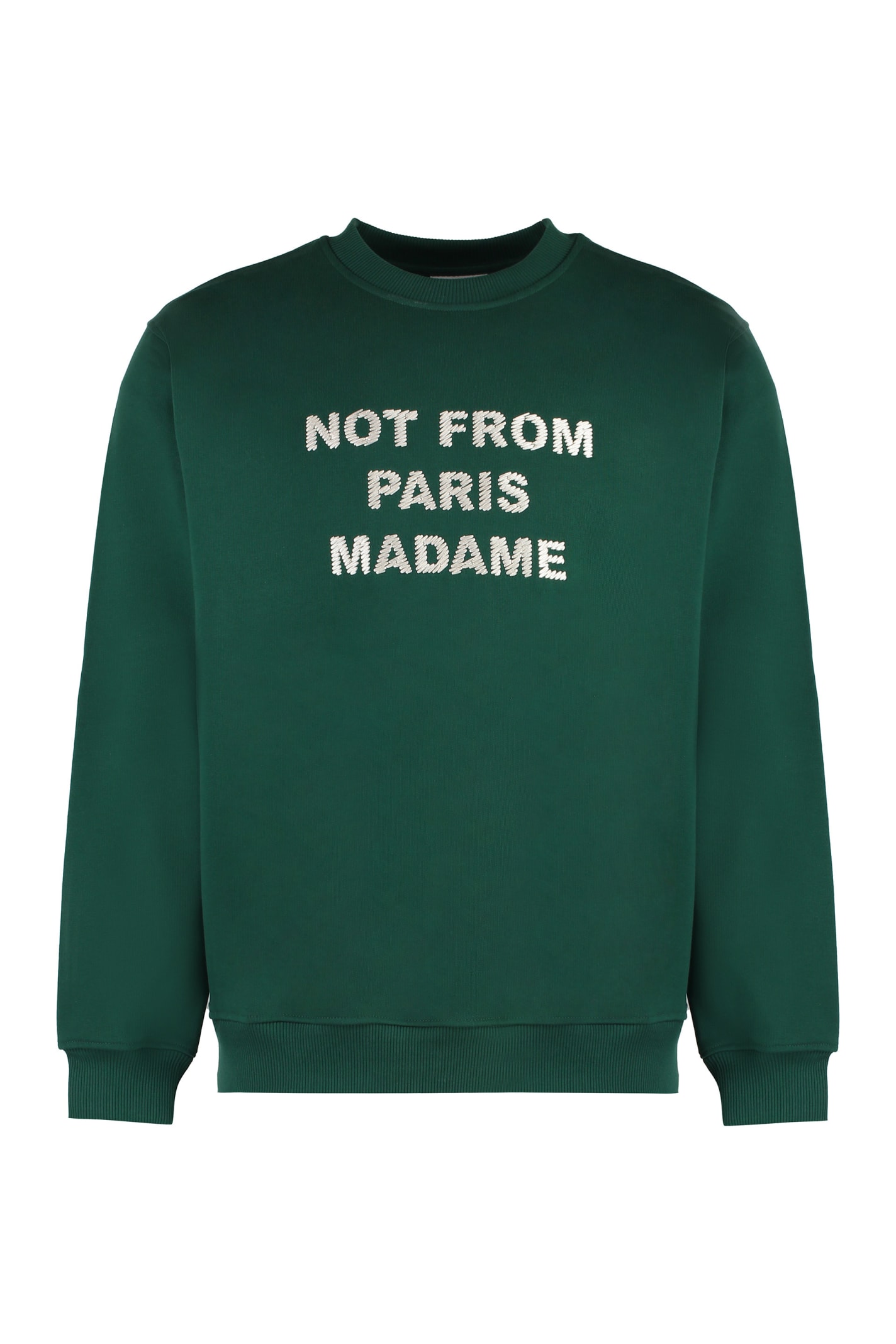 Shop Drôle De Monsieur Slogan Cotton Crew-neck Sweatshirt In Green