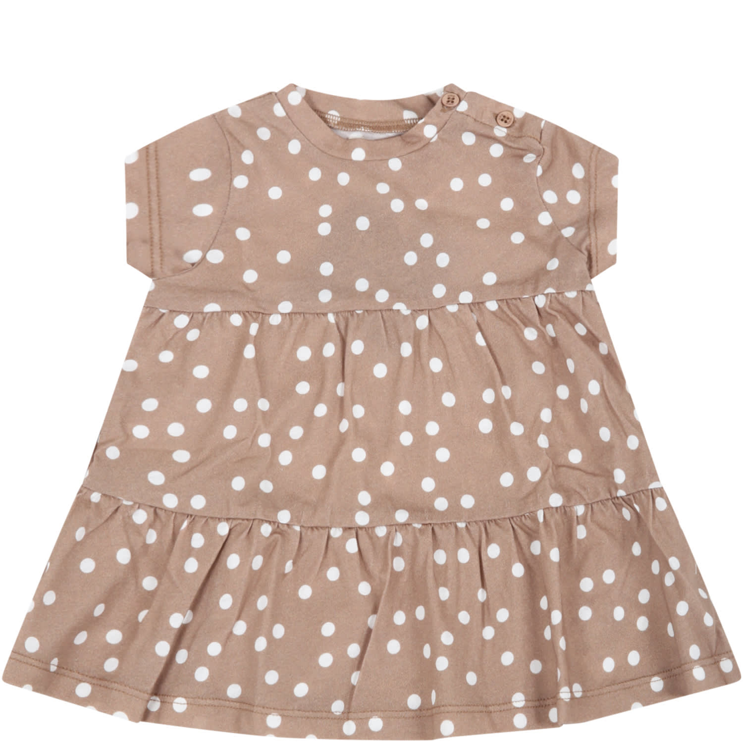 Douuod Beige Dress For Babygirl With Polka-dots