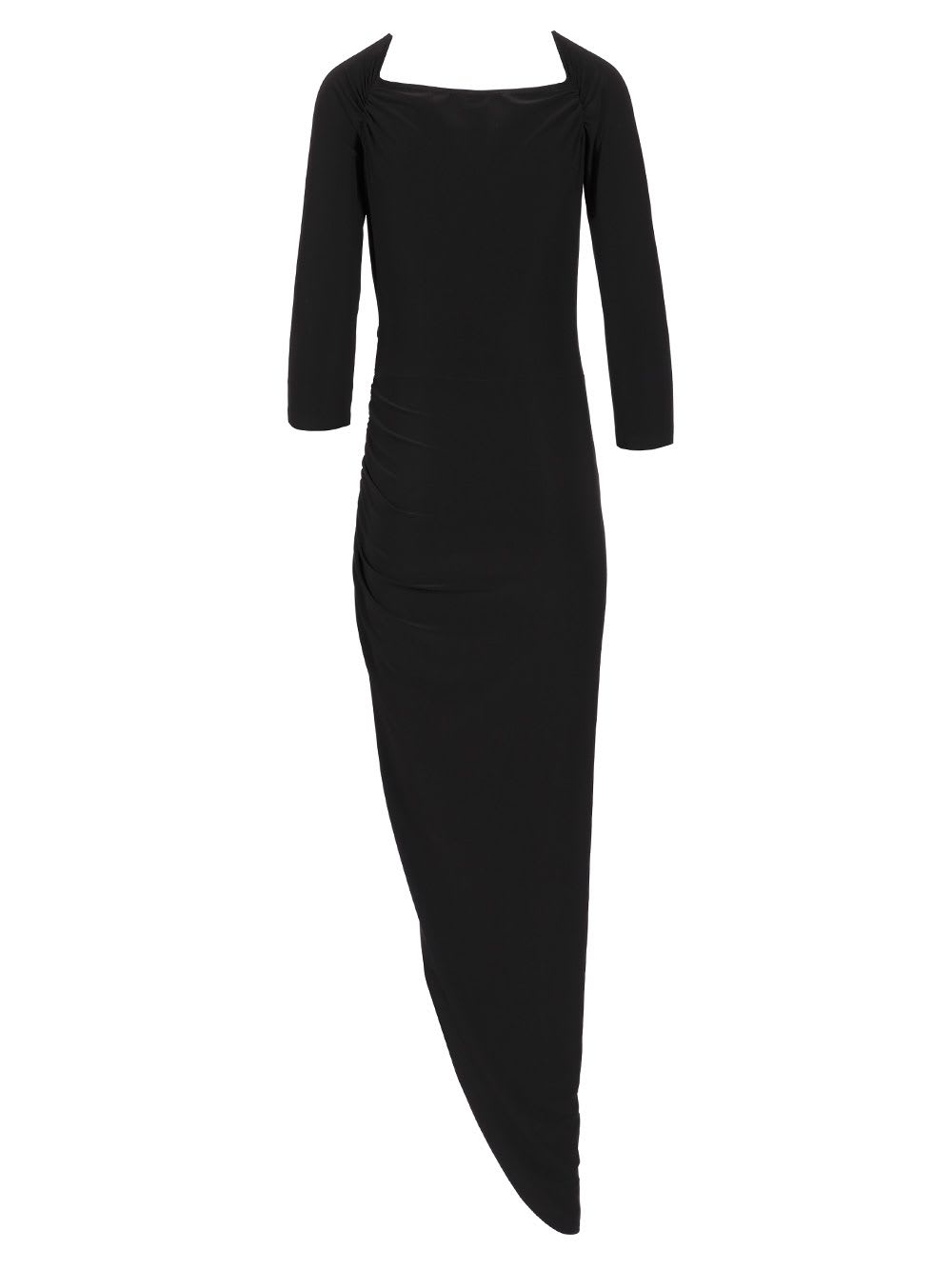 Norma Kamali Black Dress With Draped Details And Bare Shoulders In Tech Fabric Woman In Black