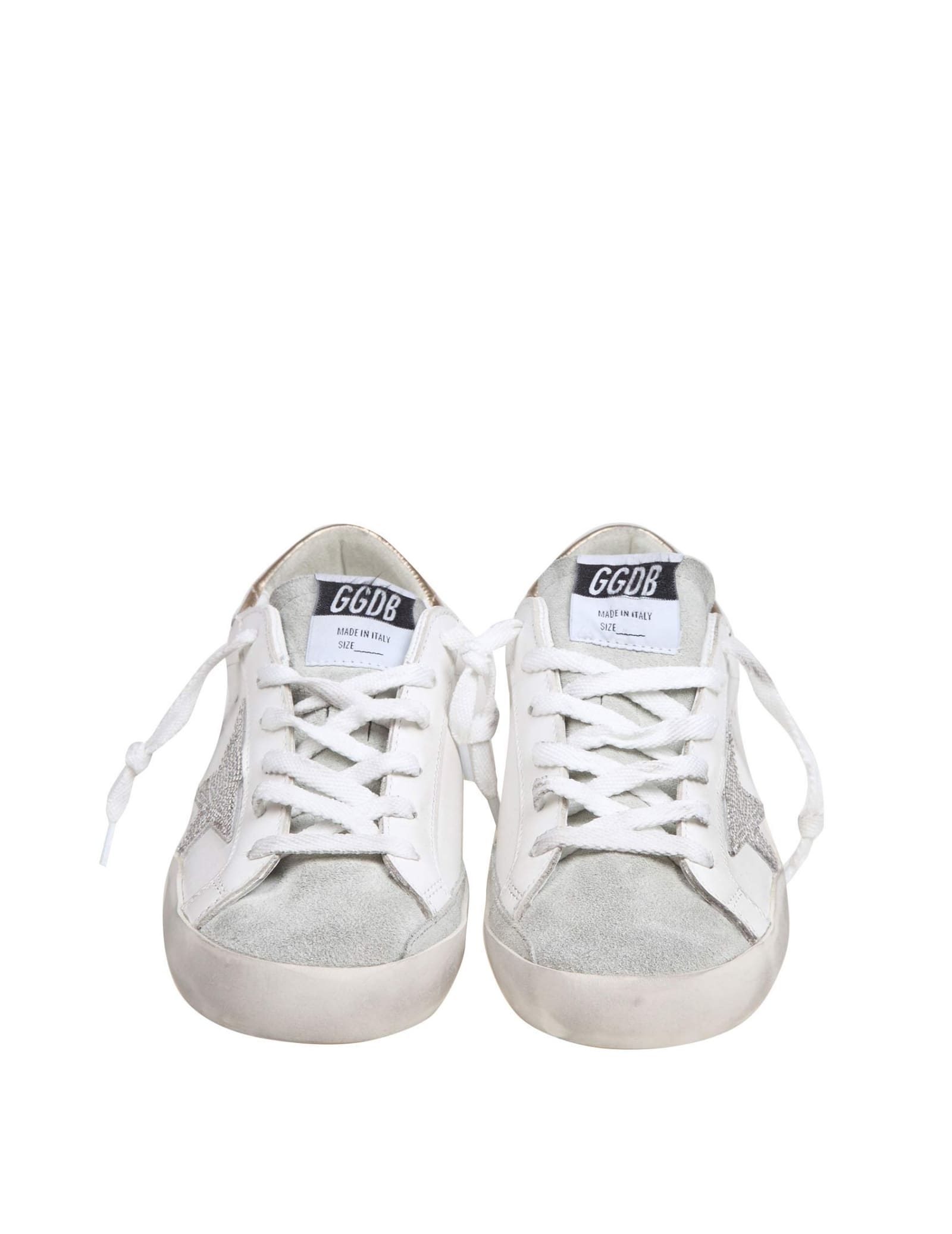 Shop Golden Goose Super Star Sneakers In Leather And Suede With Crystal In White/crystal