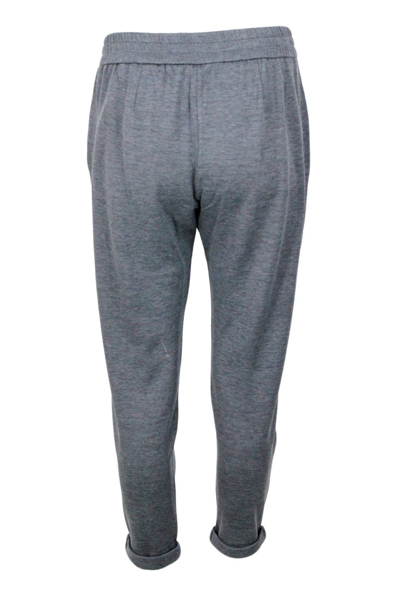 Shop Brunello Cucinelli Jogging Trousers In Cotton And Silk With Monili On The Pockets In Grey
