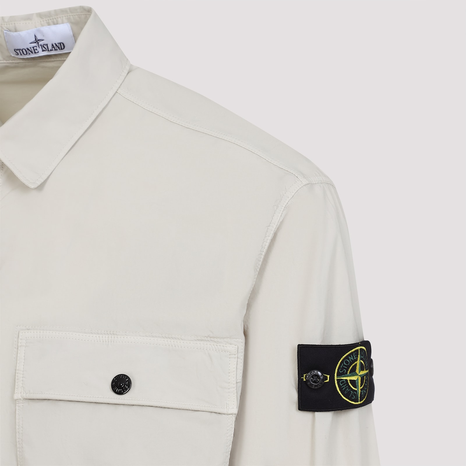 Stone Island Stretch Cotton Overshirt Jacket In Sand