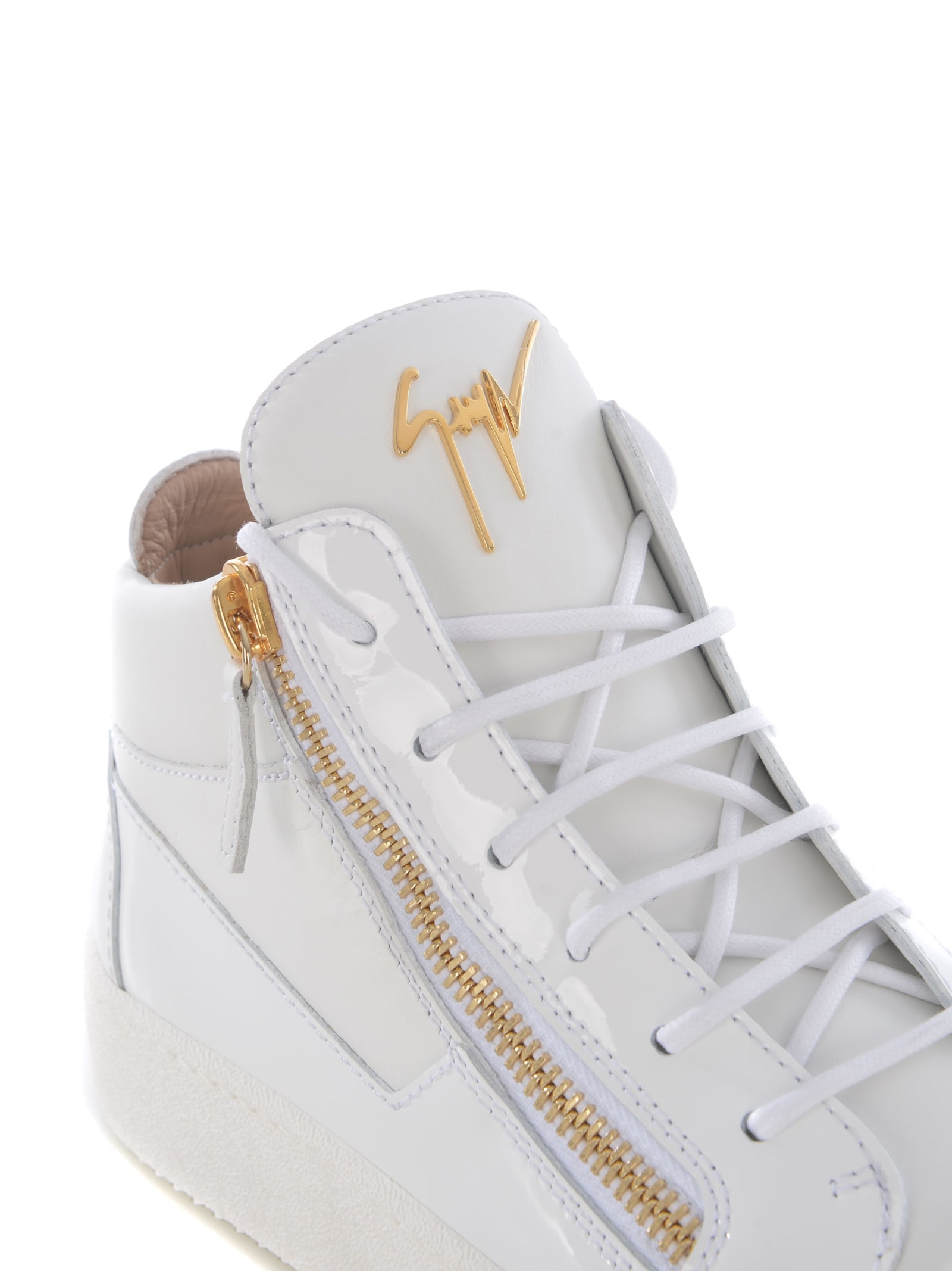 Shop Giuseppe Zanotti High Sneakers  Hi-top In Leather And Patent Leather In Bianco