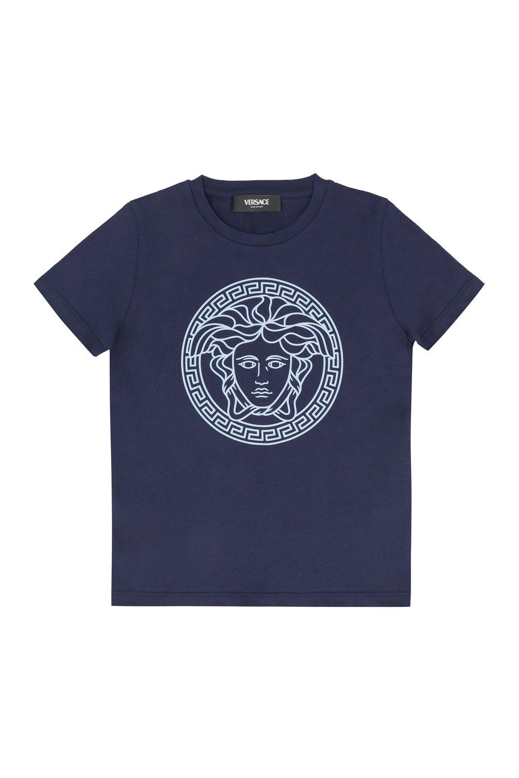 Versace Kids' Medusa Head-printed Crewneck T-shirt In Blue