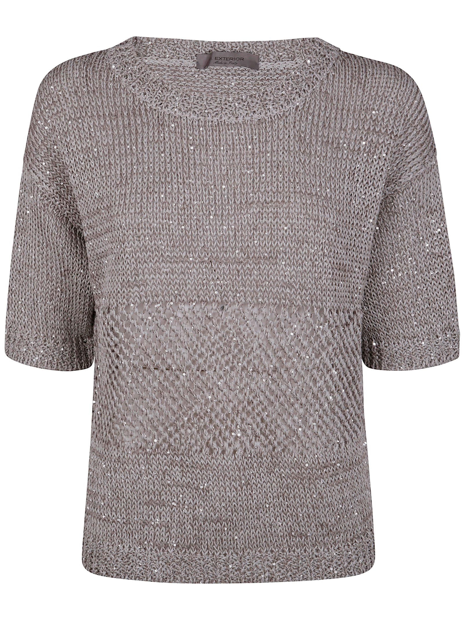 D. Exterior Linen Crystals Short Sleeves Sweater