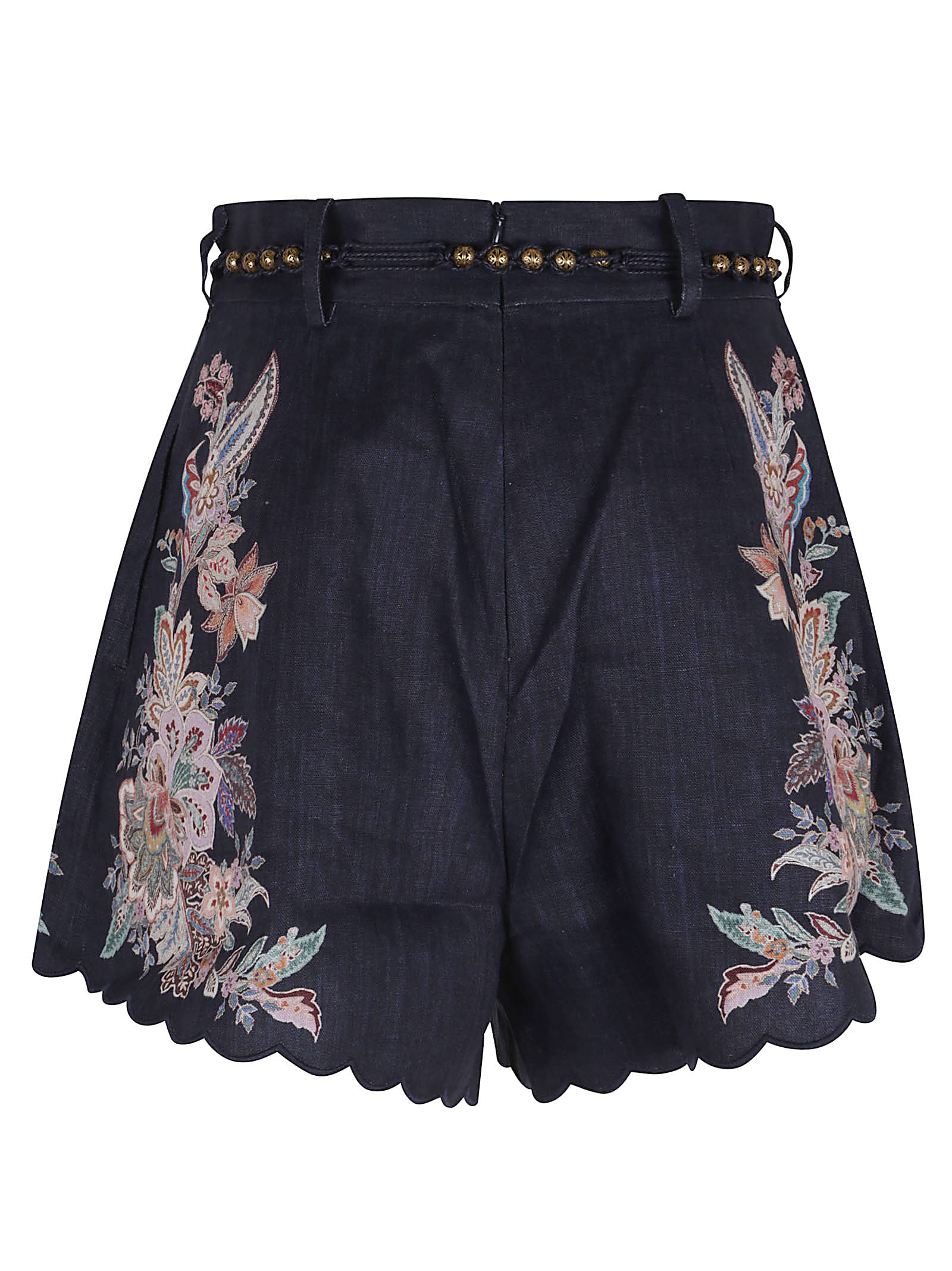 Zimmermann Rhiannon Tuck Printed Linen Shorts In Black