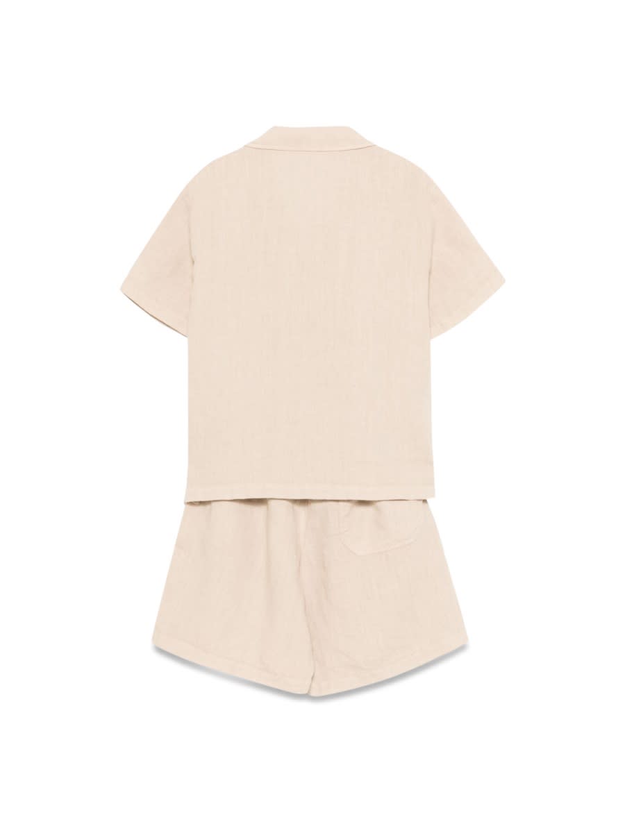 Il Gufo Linen Shorts And Shirt Set In Beige