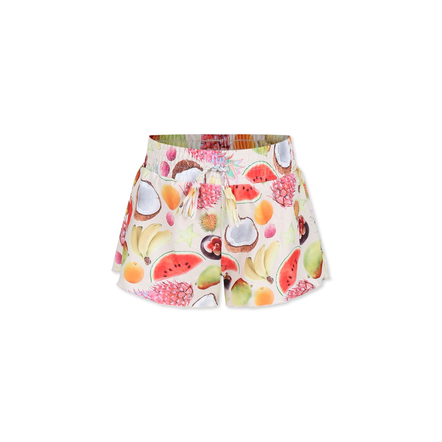 Molo Fuchsia Swim Shorts For Girl With Fruit In Ivory