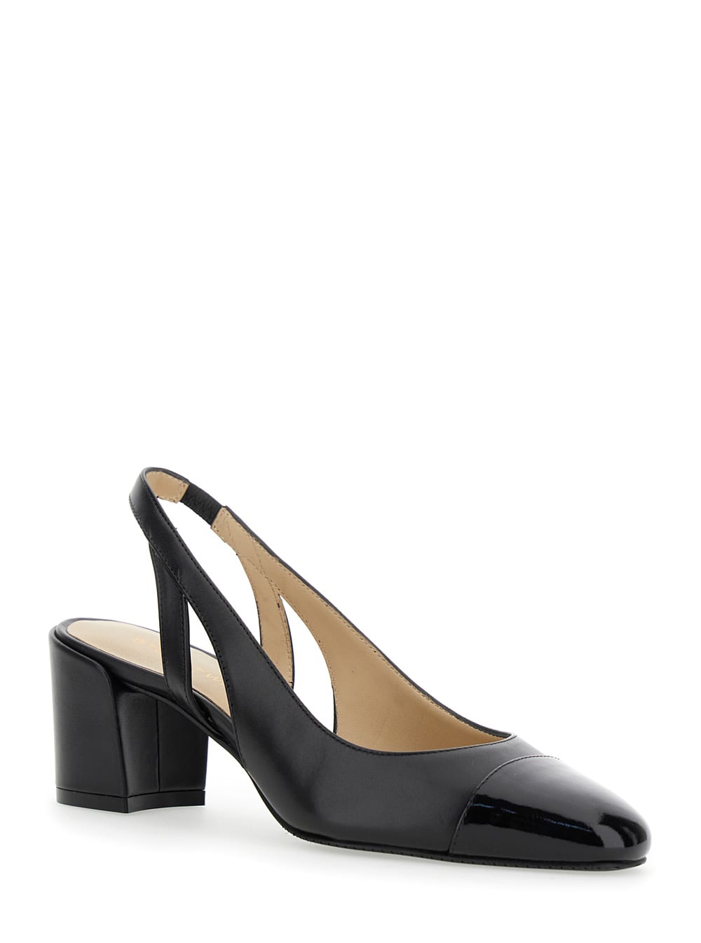 Stuart Weitzman 'sleek' Black Slingback Pumps With Block Heel In Black