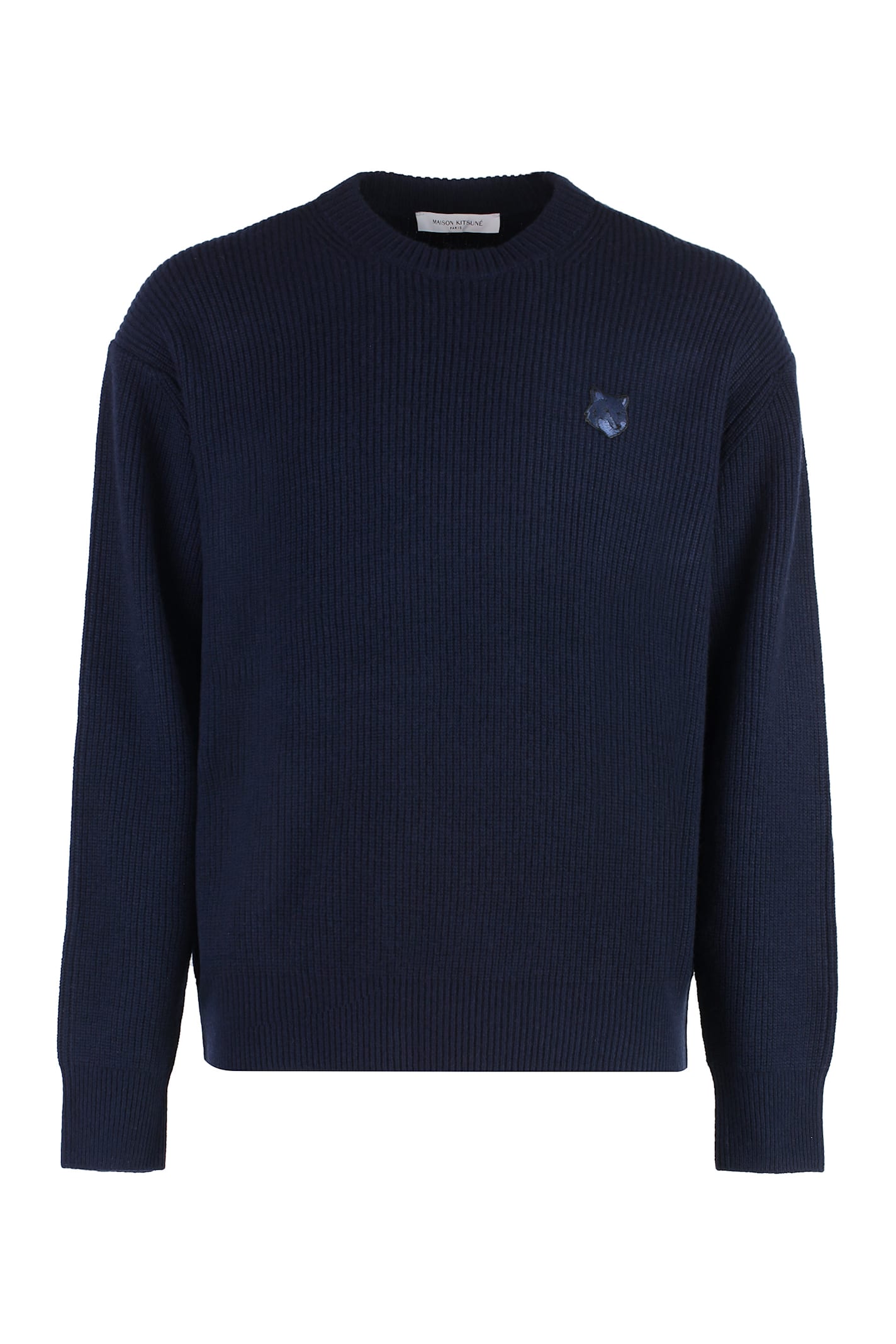 Shop Maison Kitsuné Wool-blend Crew-neck Sweater In Blue