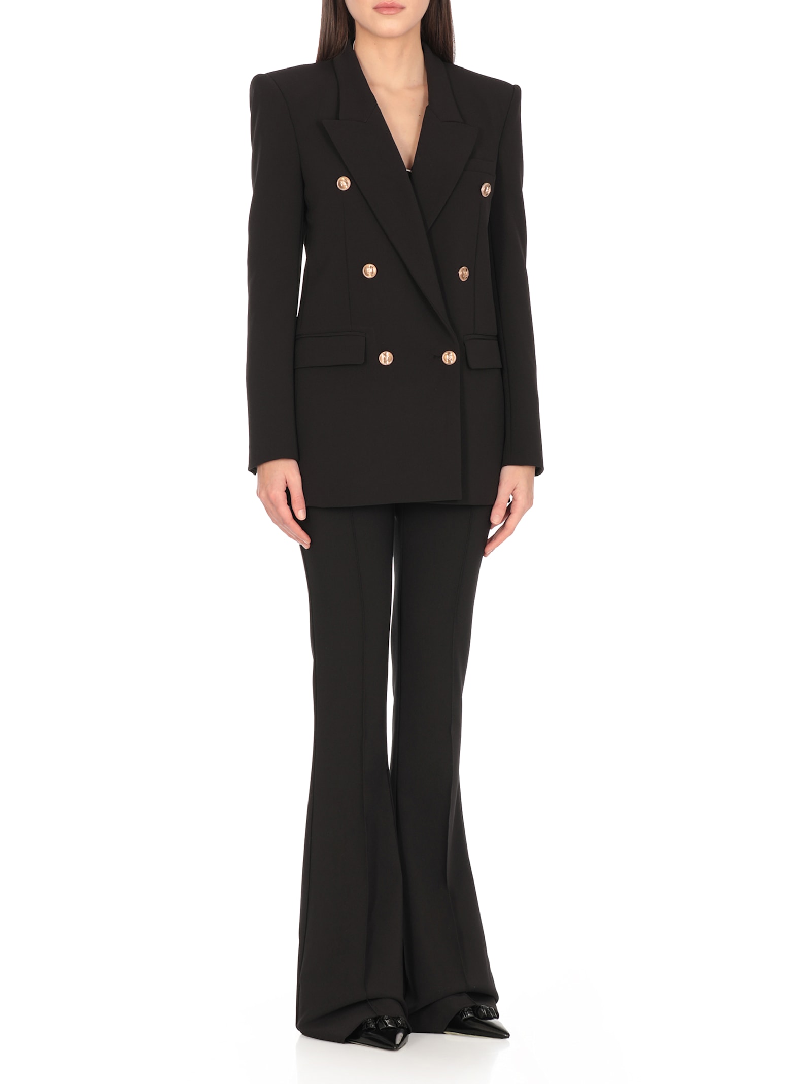 Elisabetta Franchi Crepe Double Breasted Blazer In Black