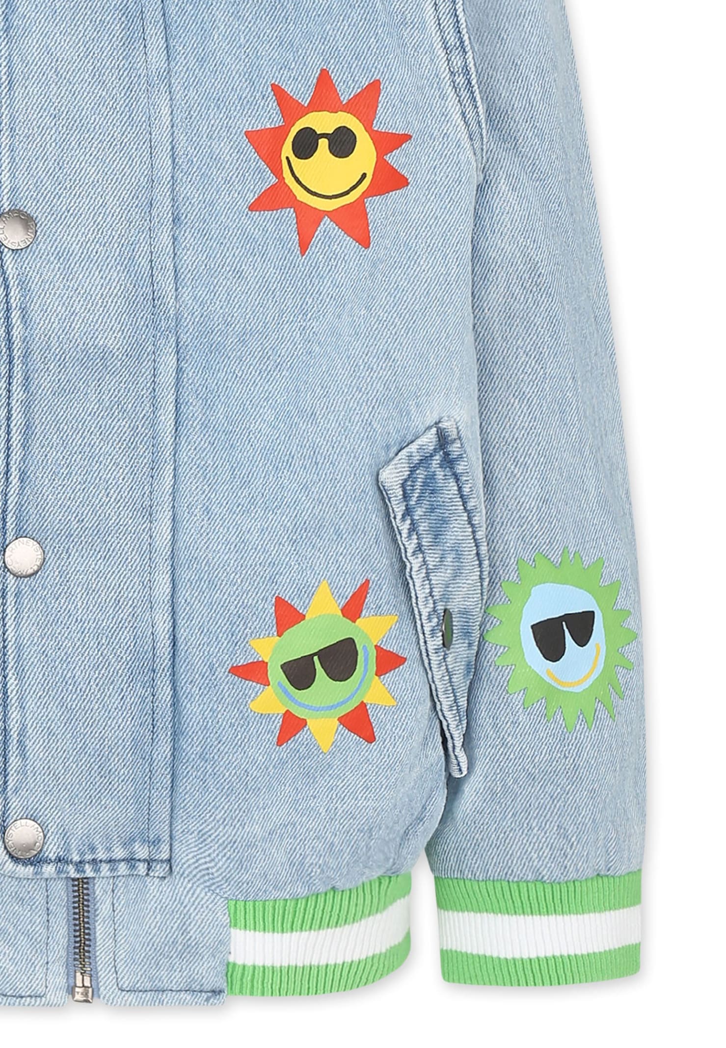 Stella Mccartney Denim Bomber Jacket For Boy With Sun In Denim