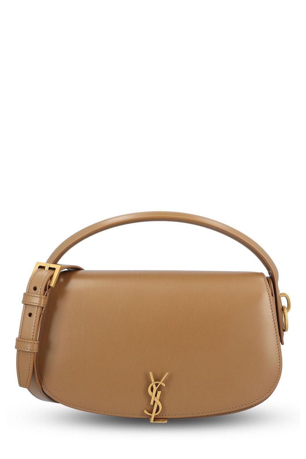 Saint Laurent Voltaire Logo Plaque Shoulder Bag In Brown