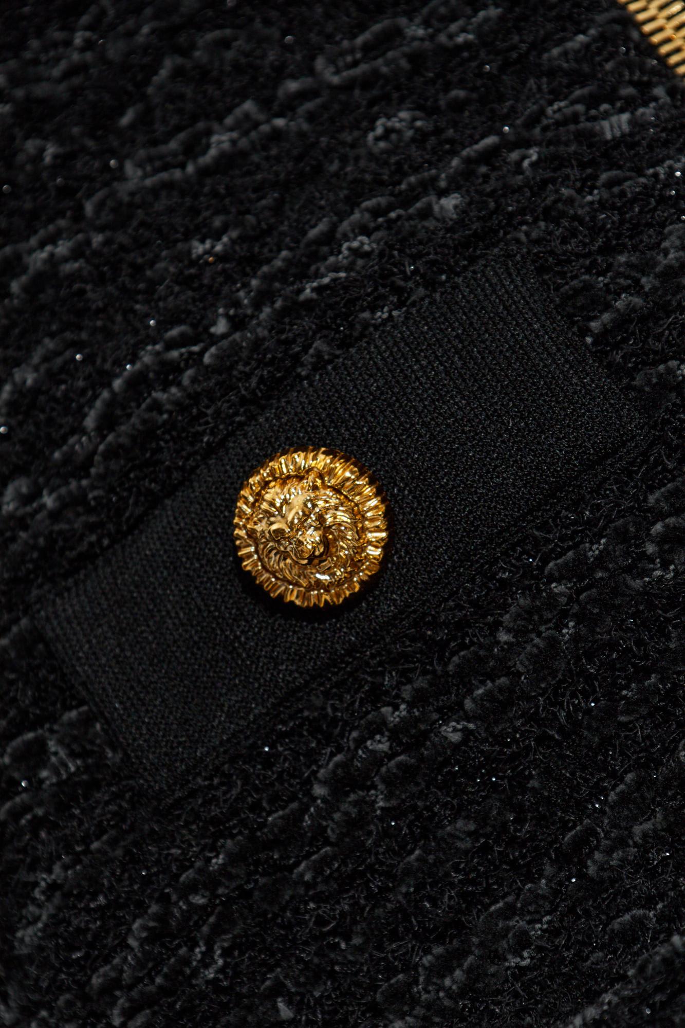 Balmain Textured Fabric Short Jacket With High Collar In Black