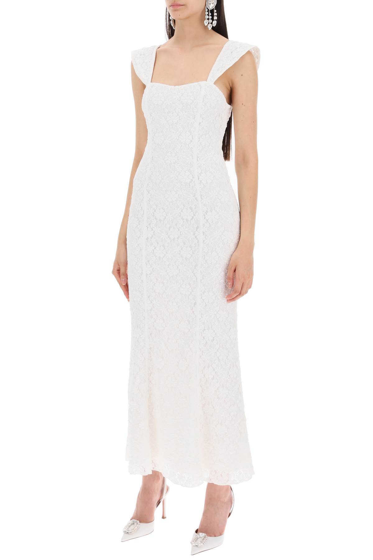 Shop Rotate Birger Christensen Maxi Lace Dress In Italian In Bright White (white)