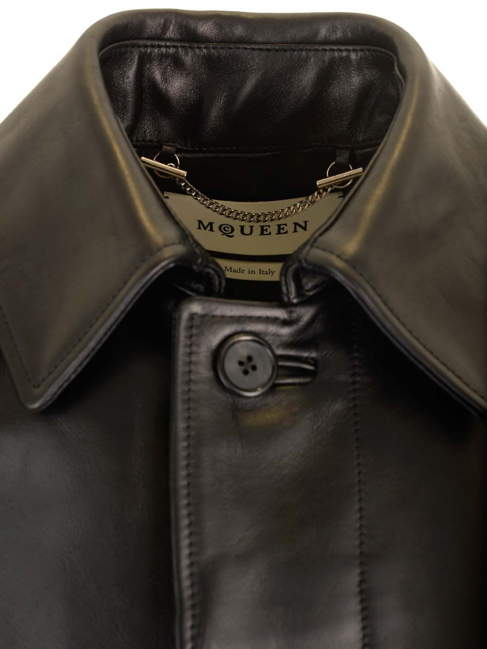 Shop Alexander Mcqueen Leather Raincoat In Black