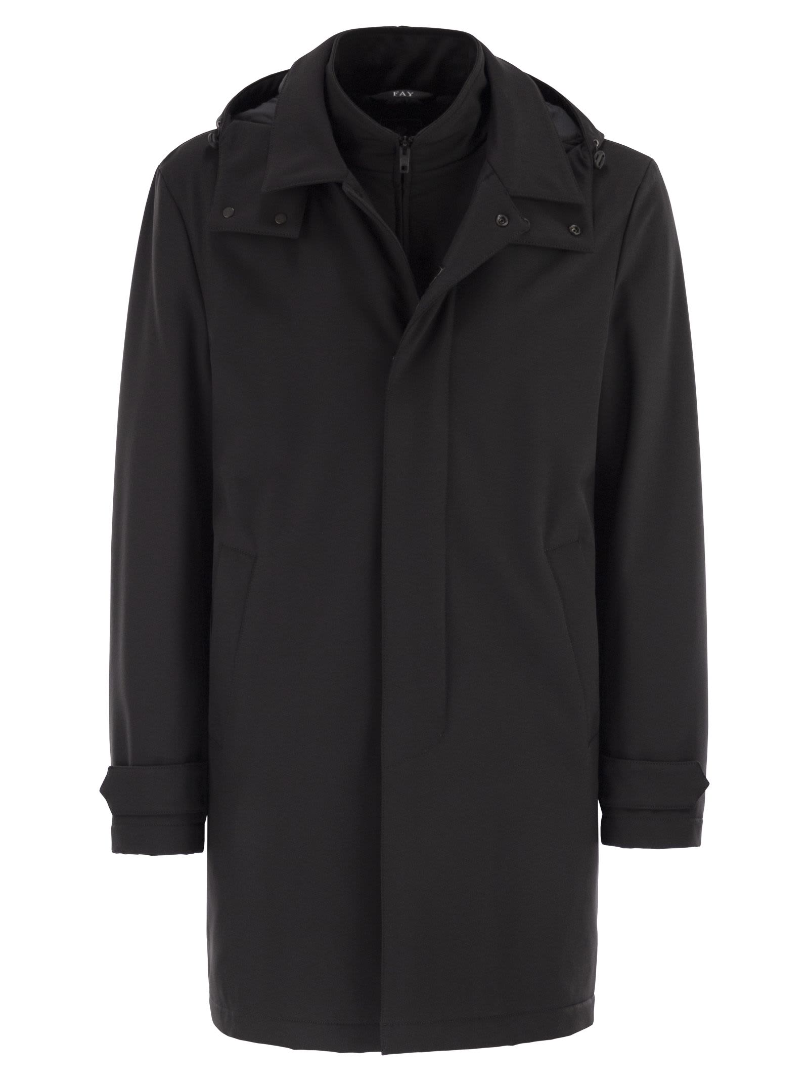 Fay Men Morning Coat Travel In Jersey Stretch In Black