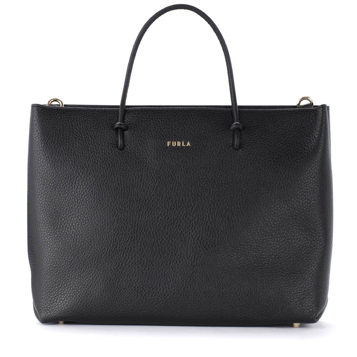 Furla Essential M Tote Bag In Black Leather