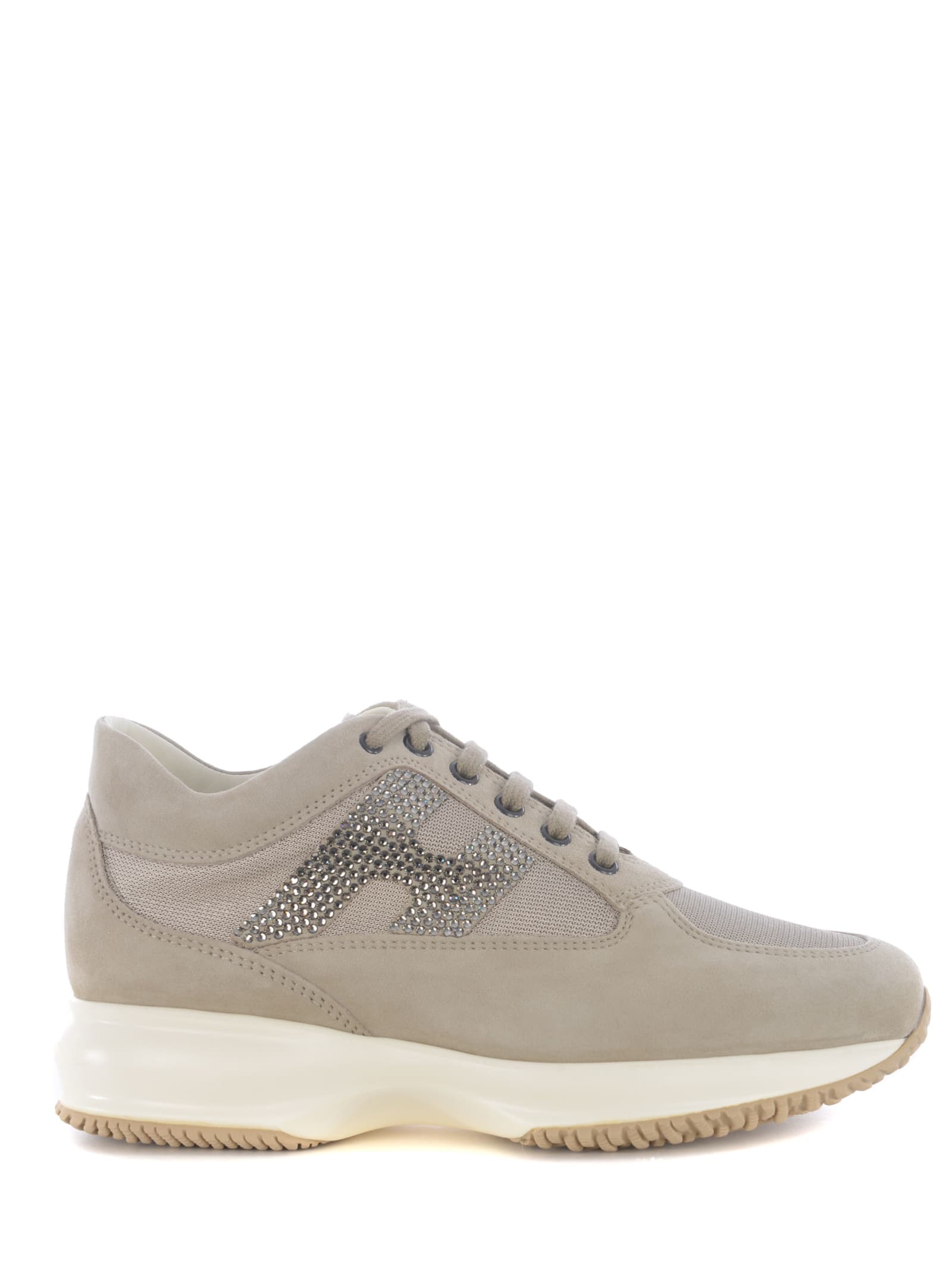 Hogan Interactive H Strass Womens Sneakers In Suede And Nylon In Beige ...