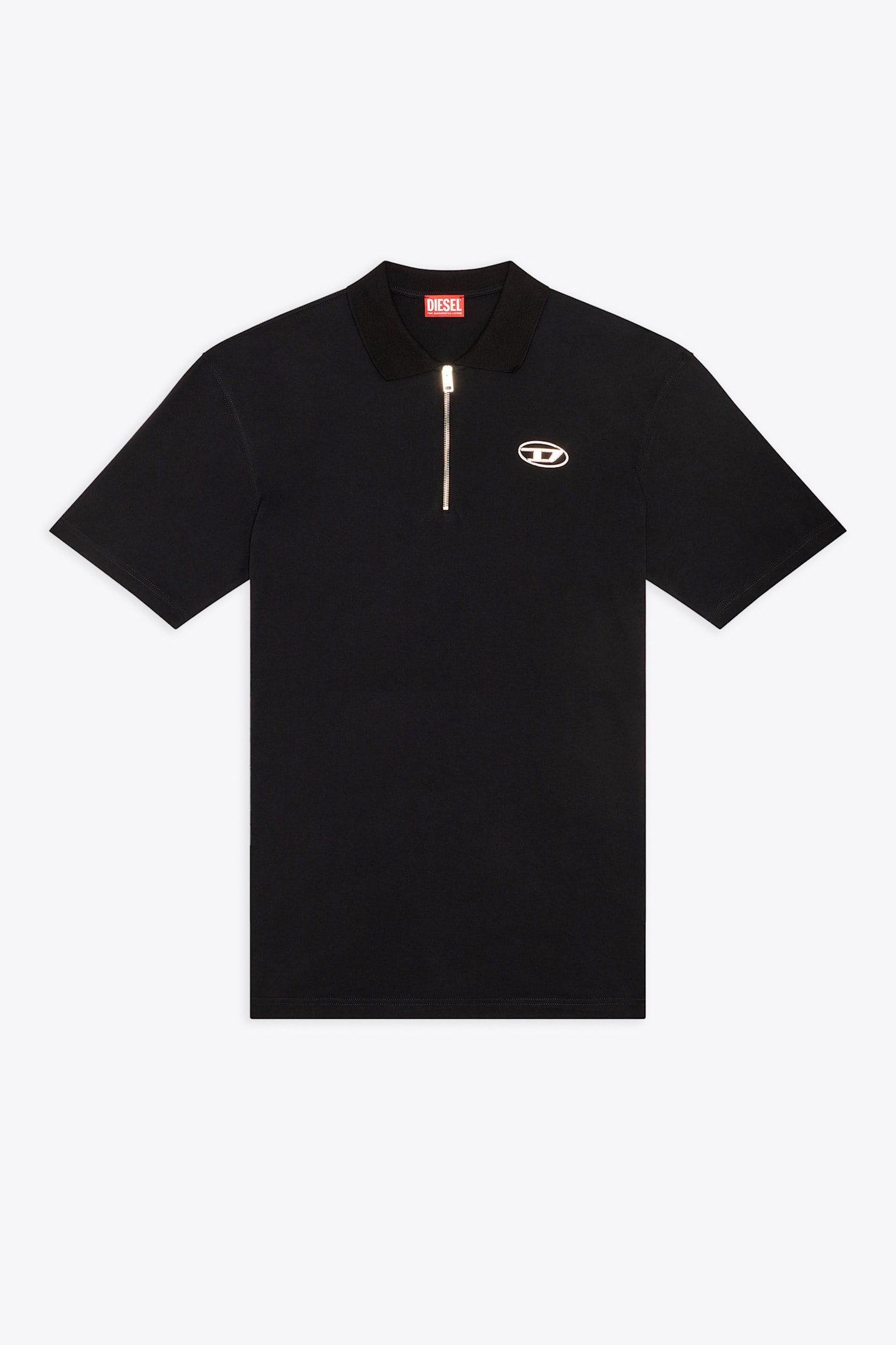 T-vor-od Black cotton polo shirt with metal half zip - T Vor Od