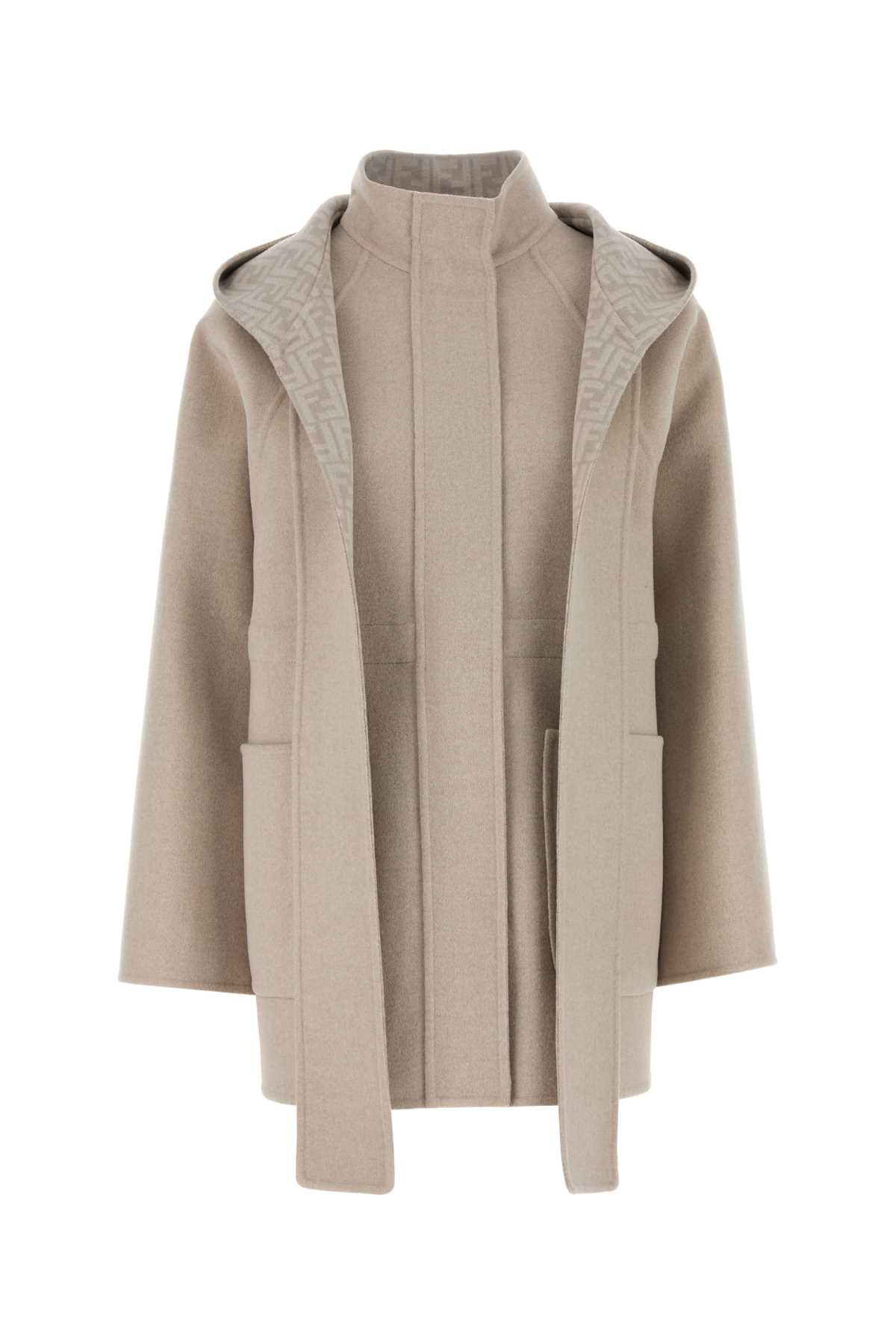 Fendi Sand Wool Blend Parka In Neutral