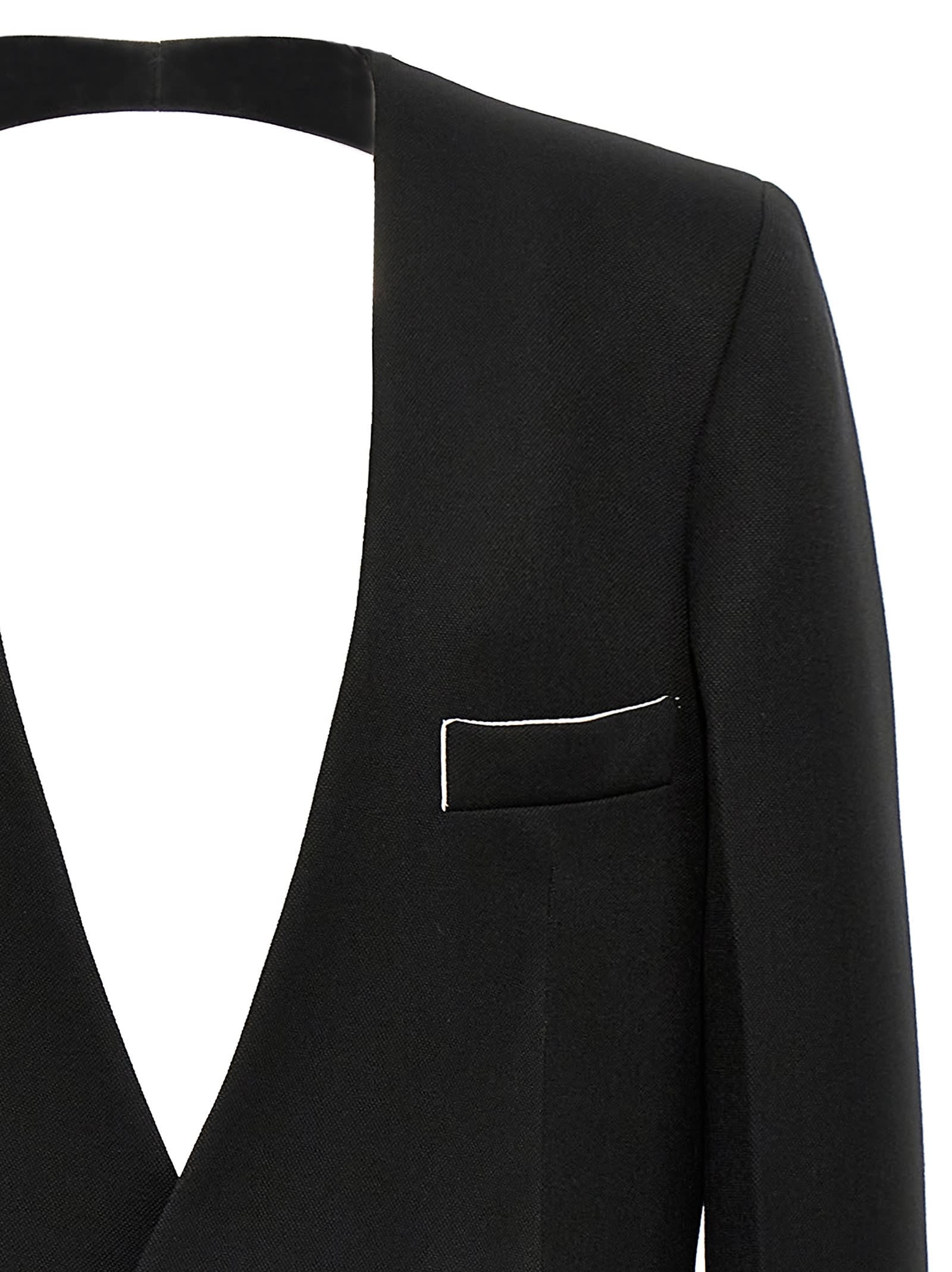Victoria Beckham Shrunken Wrapped Wool Blazer In Black